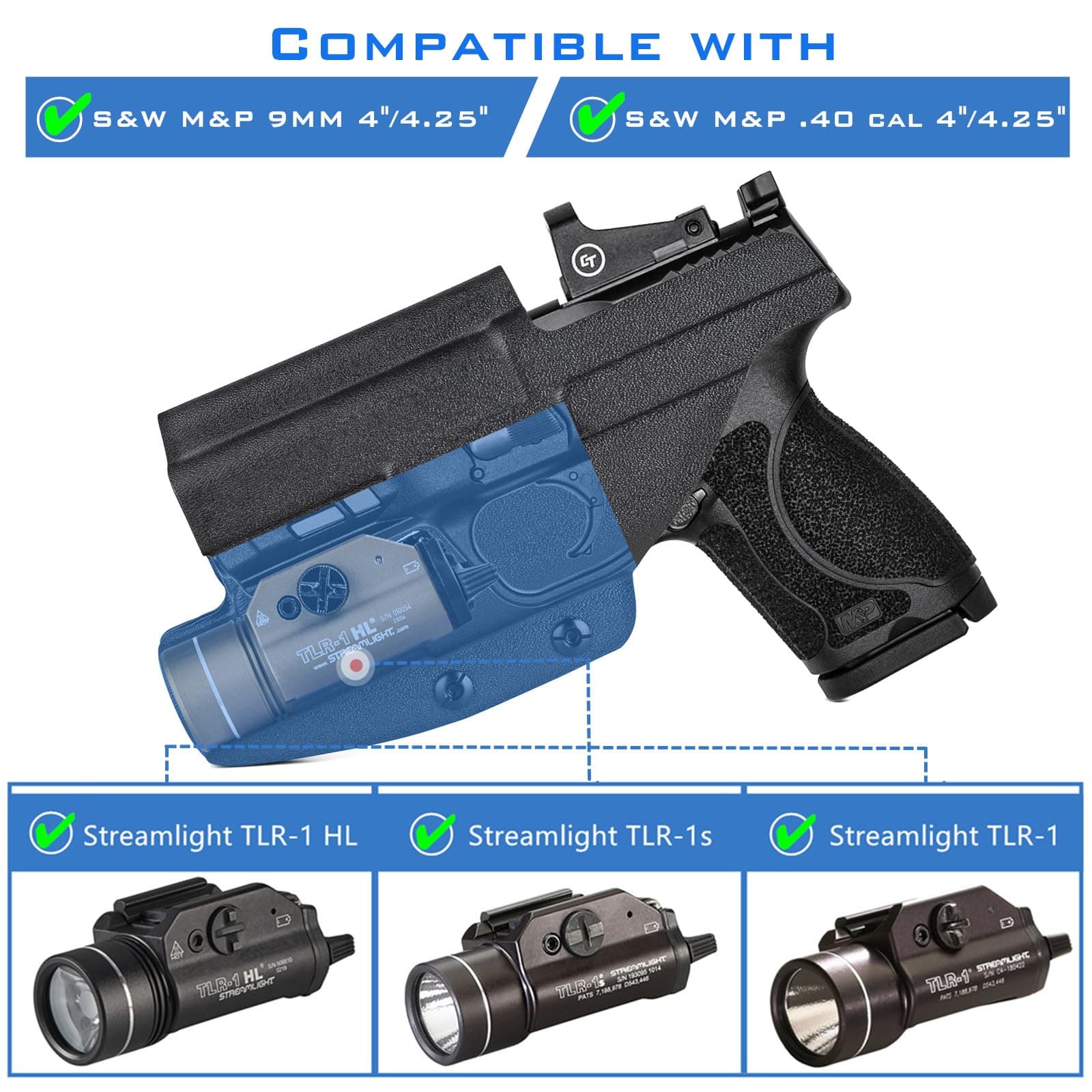 IWB Kydex Holster for Smith and Wesson M&P M2.0 9mm/40 4"/4.25" Pistol with Stre - Thumbnail 3