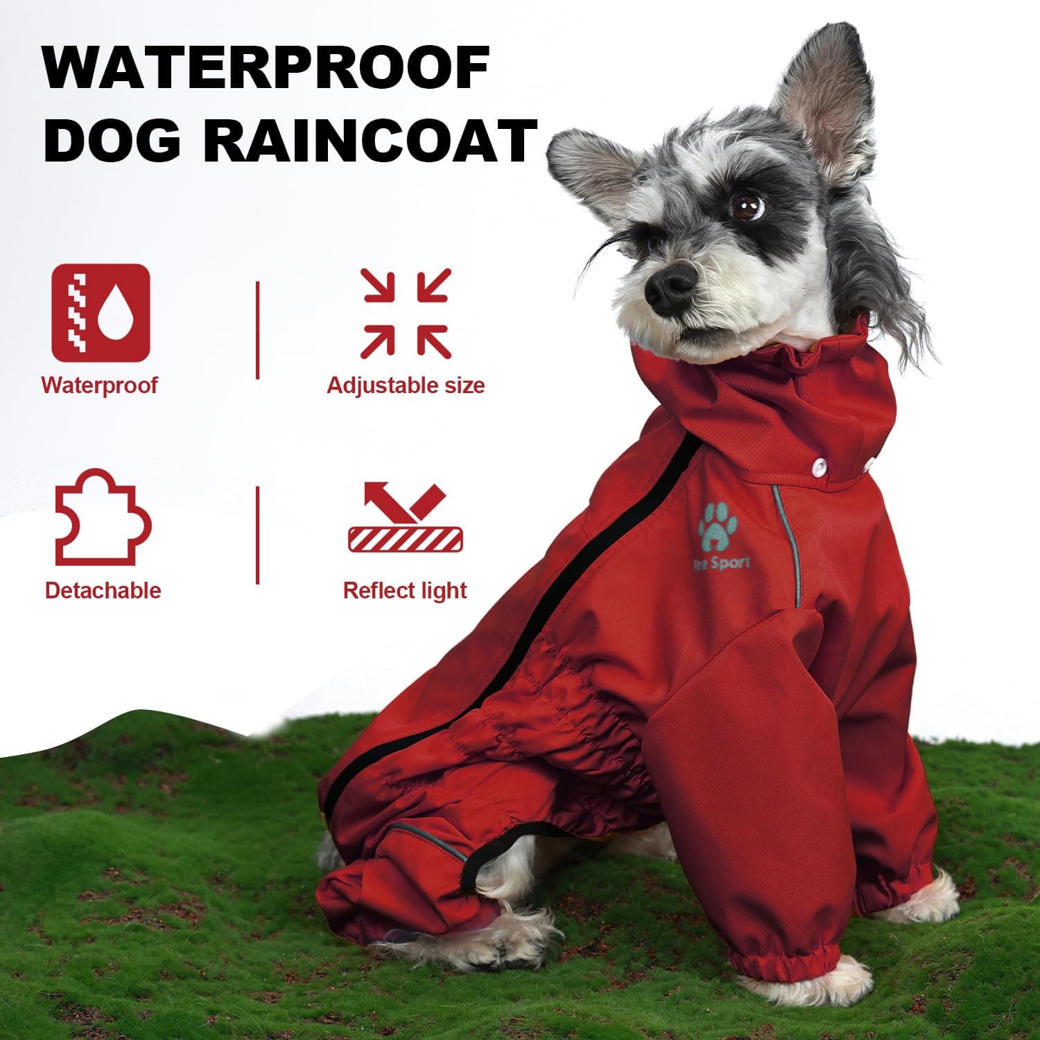 PINA Dog Raincoat, Waterproof Jacket with Hood, Lightweight Dog Coat, Poncho for - Thumbnail 6