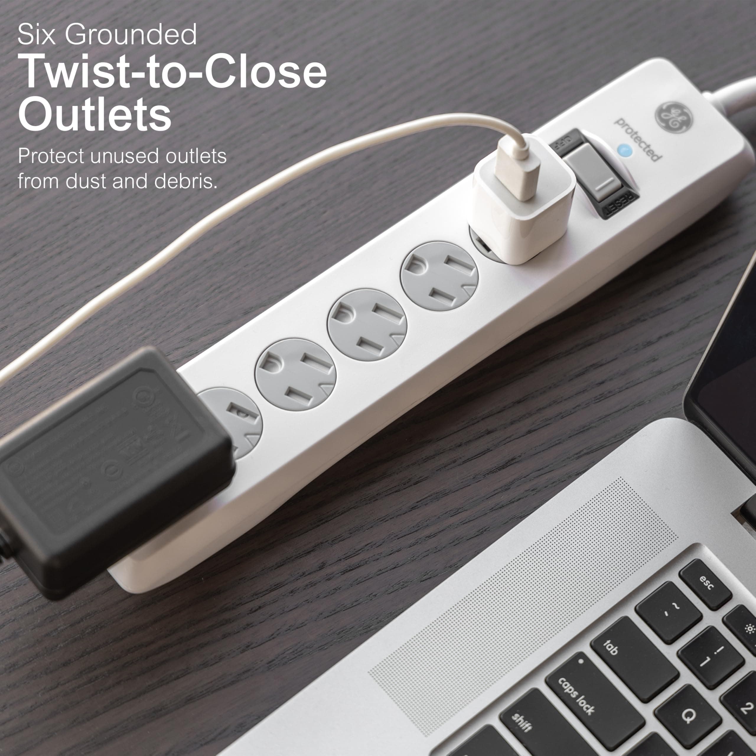 GE Surge Protector Power Strip, 4 Ft Extension Cord, 6 Outlet Extender, 800 Joul - Thumbnail 2