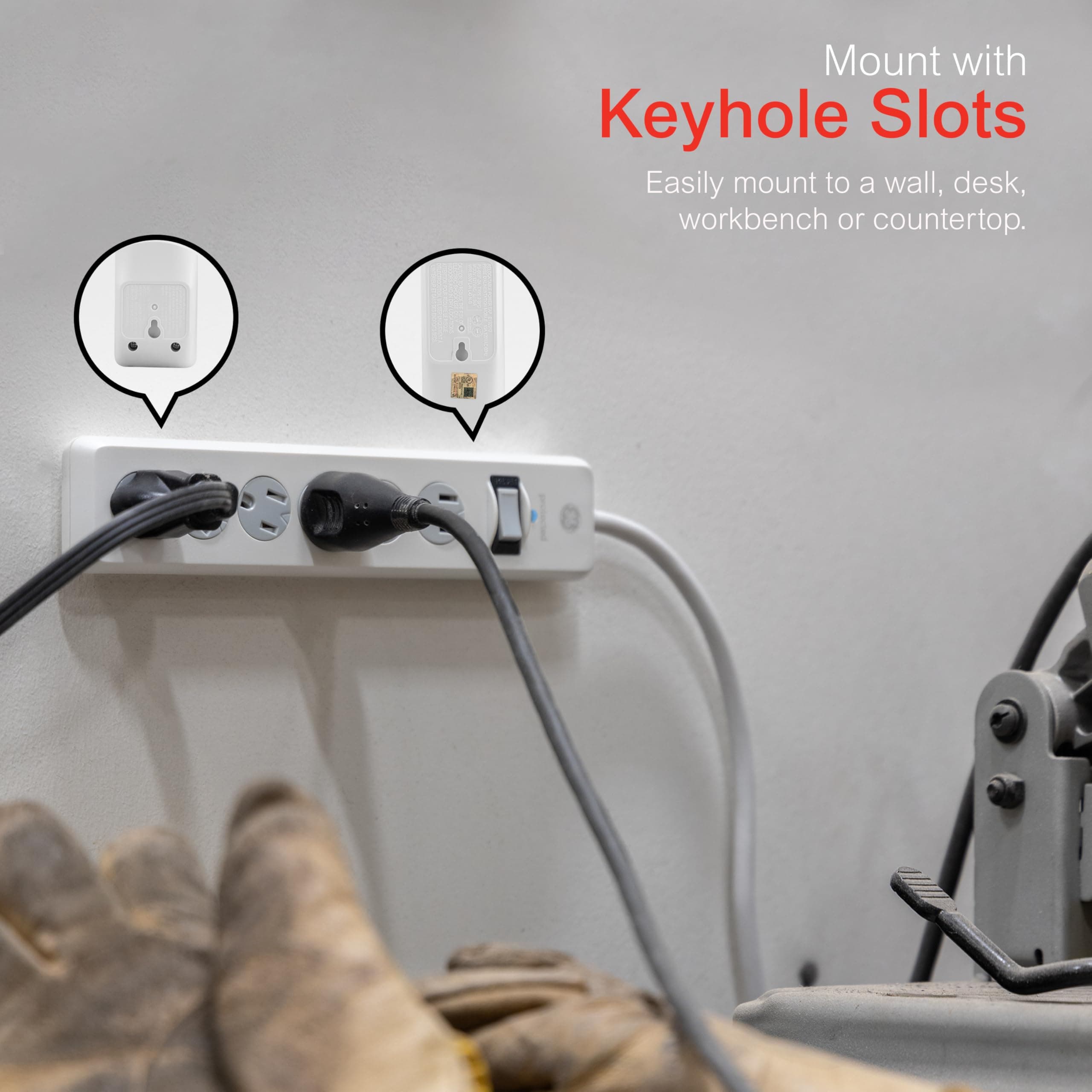 GE Surge Protector Power Strip, 4 Ft Extension Cord, 6 Outlet Extender, 800 Joul - Thumbnail 4