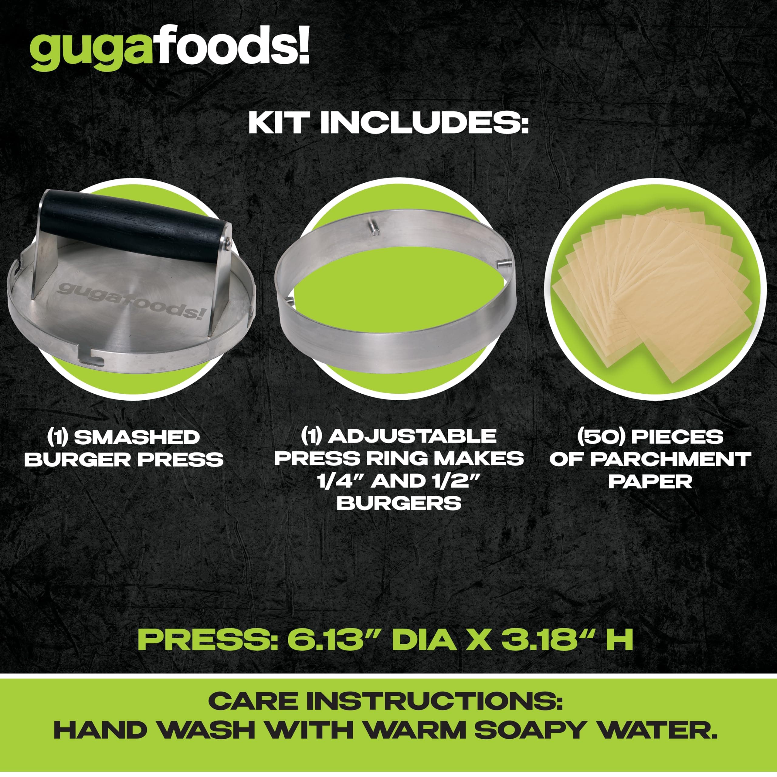Guga Foods- Adjustable Burger Press, Stainless Steel Hamburger and Smashed Burge - Thumbnail 5