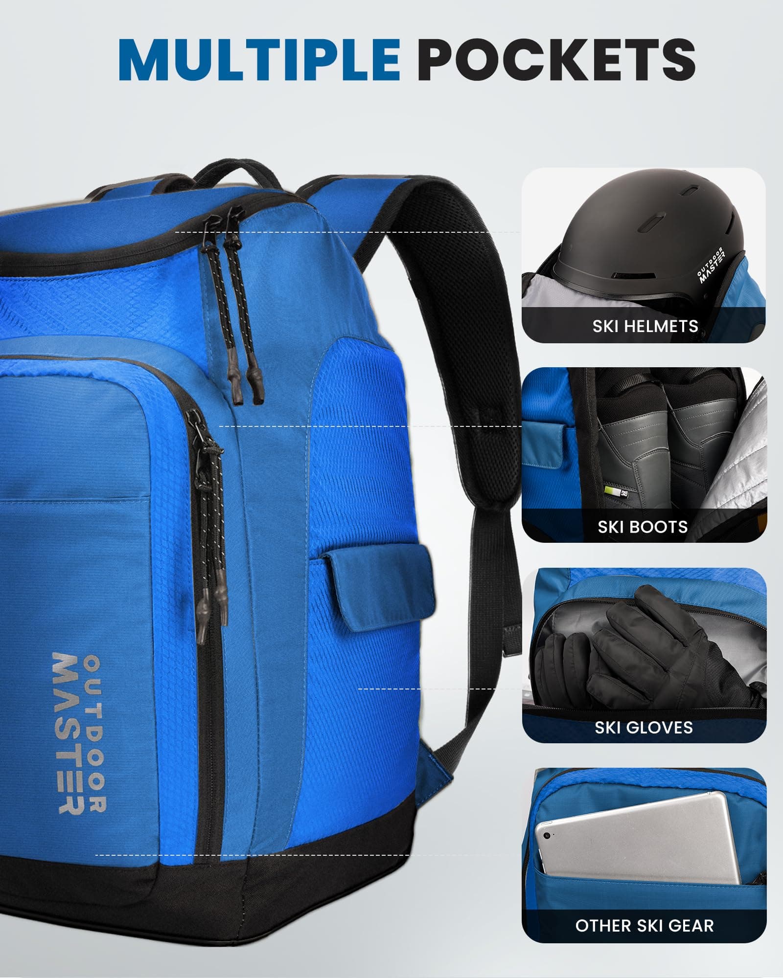 OutdoorMaster 50L Ski Boot Bag, Ski and Snowboard Boots Travel Backpack with sep - Thumbnail 5