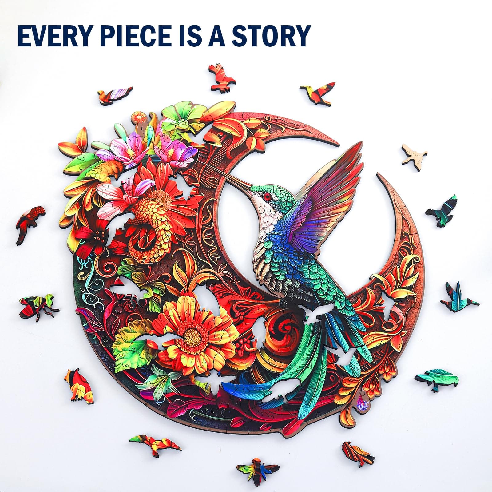 Unique Wooden Puzzles for Adults, Hummingbird Puzzle 300 Pieces 15.35" x 15.15", - Thumbnail 3