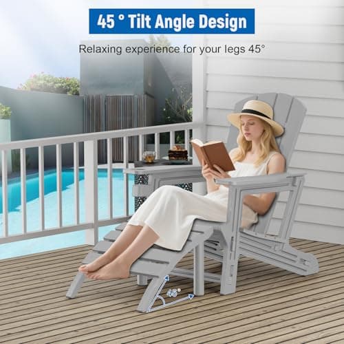 FONTOI Adirondack Ottoman HDPE Plastic Adirondack Chair Footstool All Weather Ou - Thumbnail 2