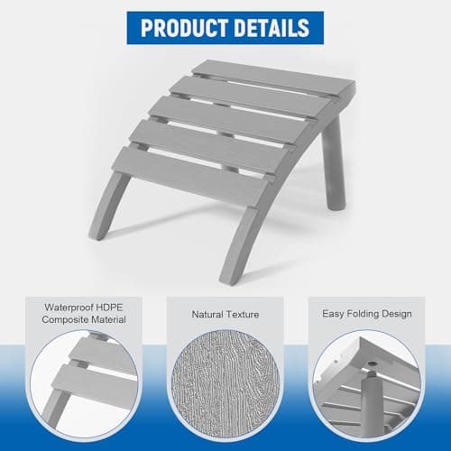 FONTOI Adirondack Ottoman HDPE Plastic Adirondack Chair Footstool All Weather Ou - Thumbnail 3