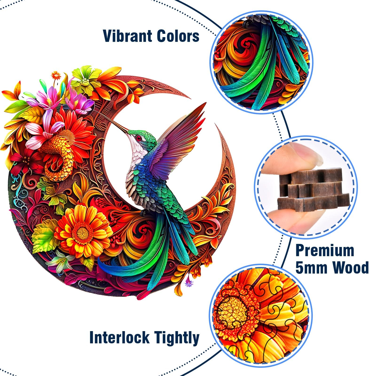 Unique Wooden Puzzles for Adults, Hummingbird Puzzle 300 Pieces 15.35" x 15.15", - Thumbnail 4