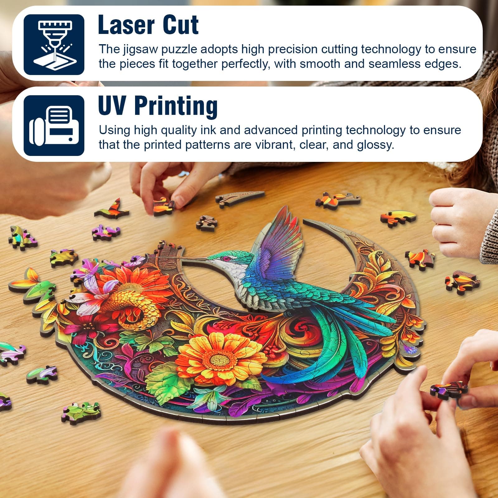 Unique Wooden Puzzles for Adults, Hummingbird Puzzle 300 Pieces 15.35" x 15.15", - Thumbnail 6