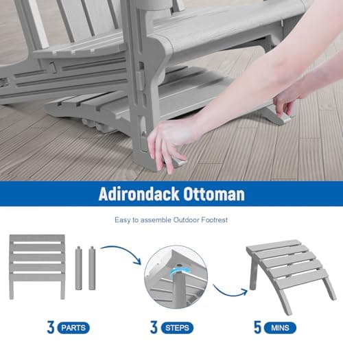 FONTOI Adirondack Ottoman HDPE Plastic Adirondack Chair Footstool All Weather Ou - Thumbnail 4