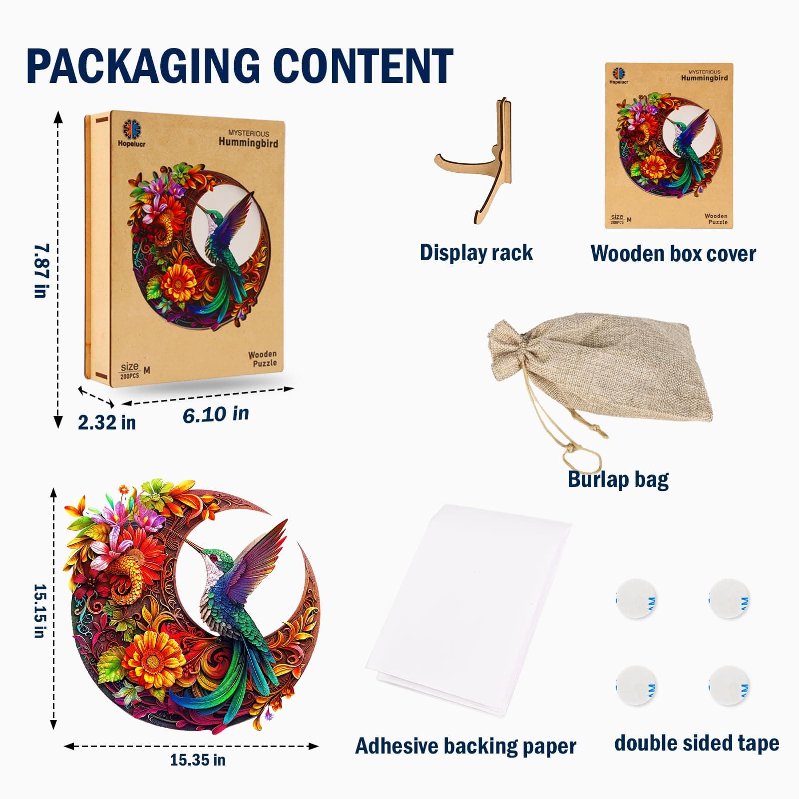 Unique Wooden Puzzles for Adults, Hummingbird Puzzle 300 Pieces 15.35" x 15.15", - Thumbnail 7