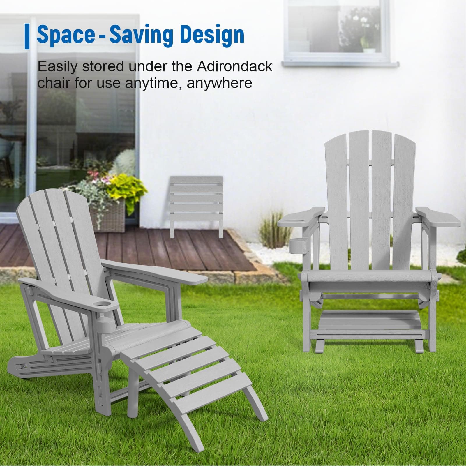 FONTOI Adirondack Ottoman HDPE Plastic Adirondack Chair Footstool All Weather Ou - Thumbnail 7