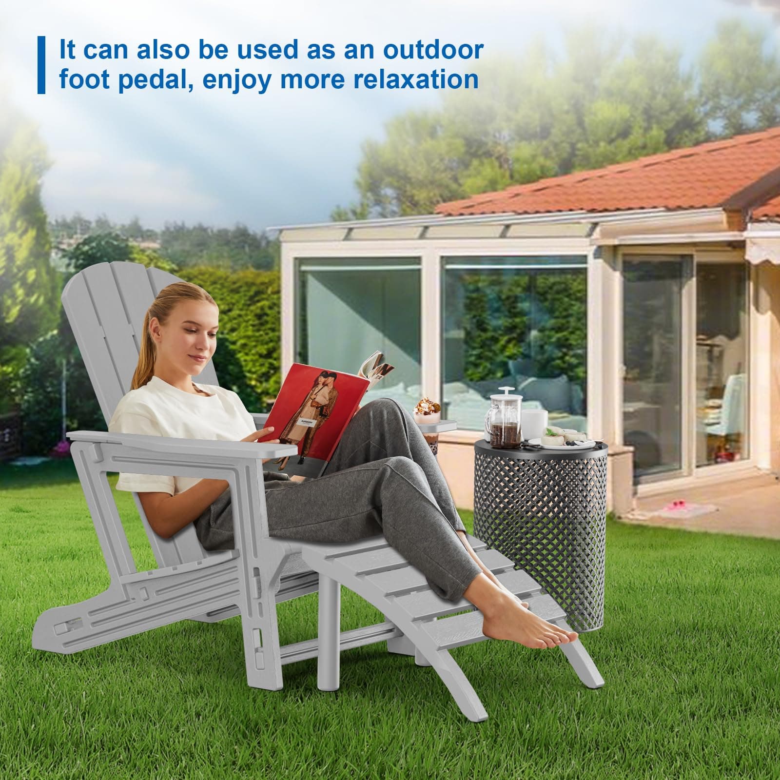 FONTOI Adirondack Ottoman HDPE Plastic Adirondack Chair Footstool All Weather Ou - Thumbnail 6