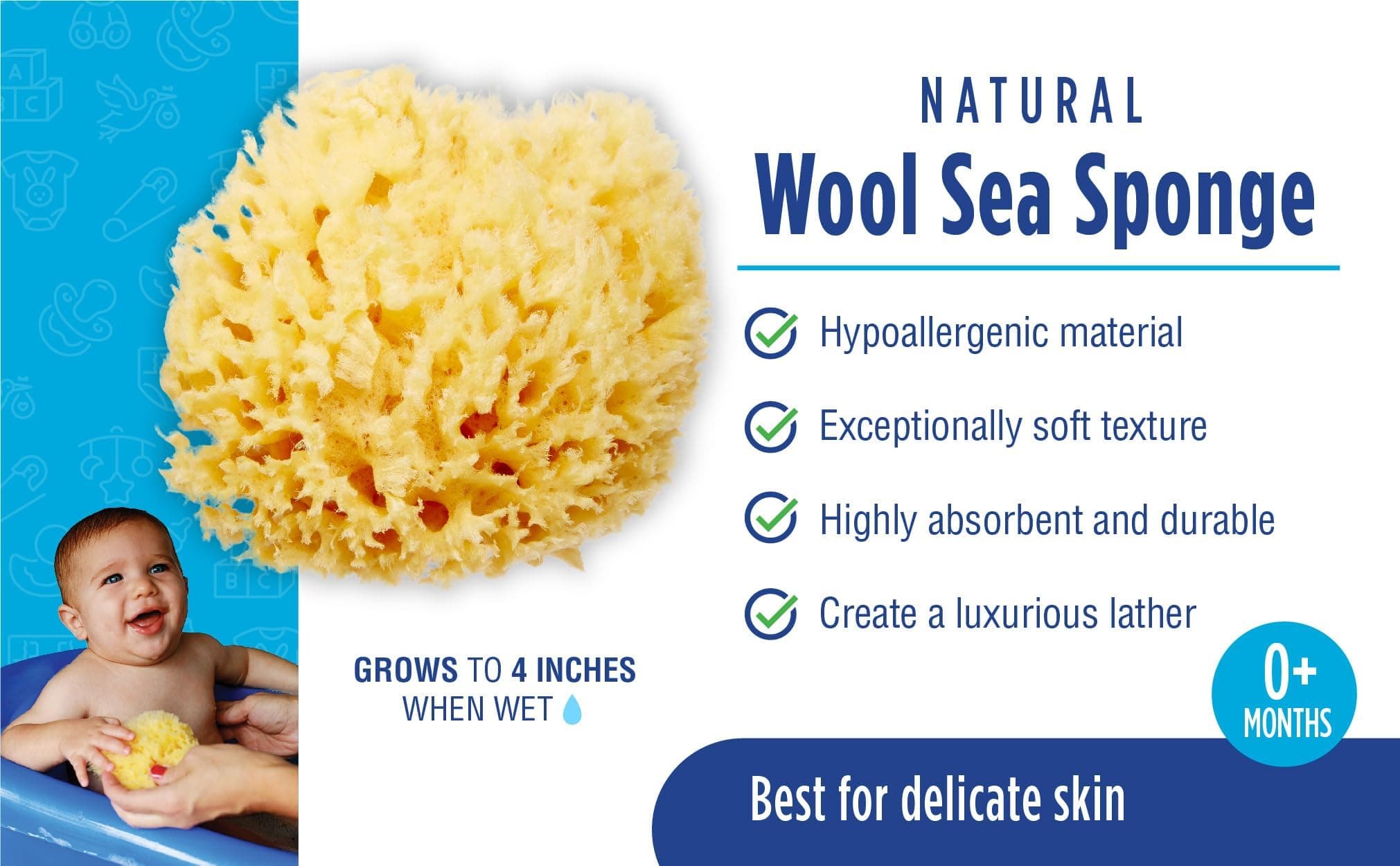 Baby Buddy Absorbent Natural Bath Sponge, Ultra Soft Premium Sea Wool Sponge, So - Thumbnail 7