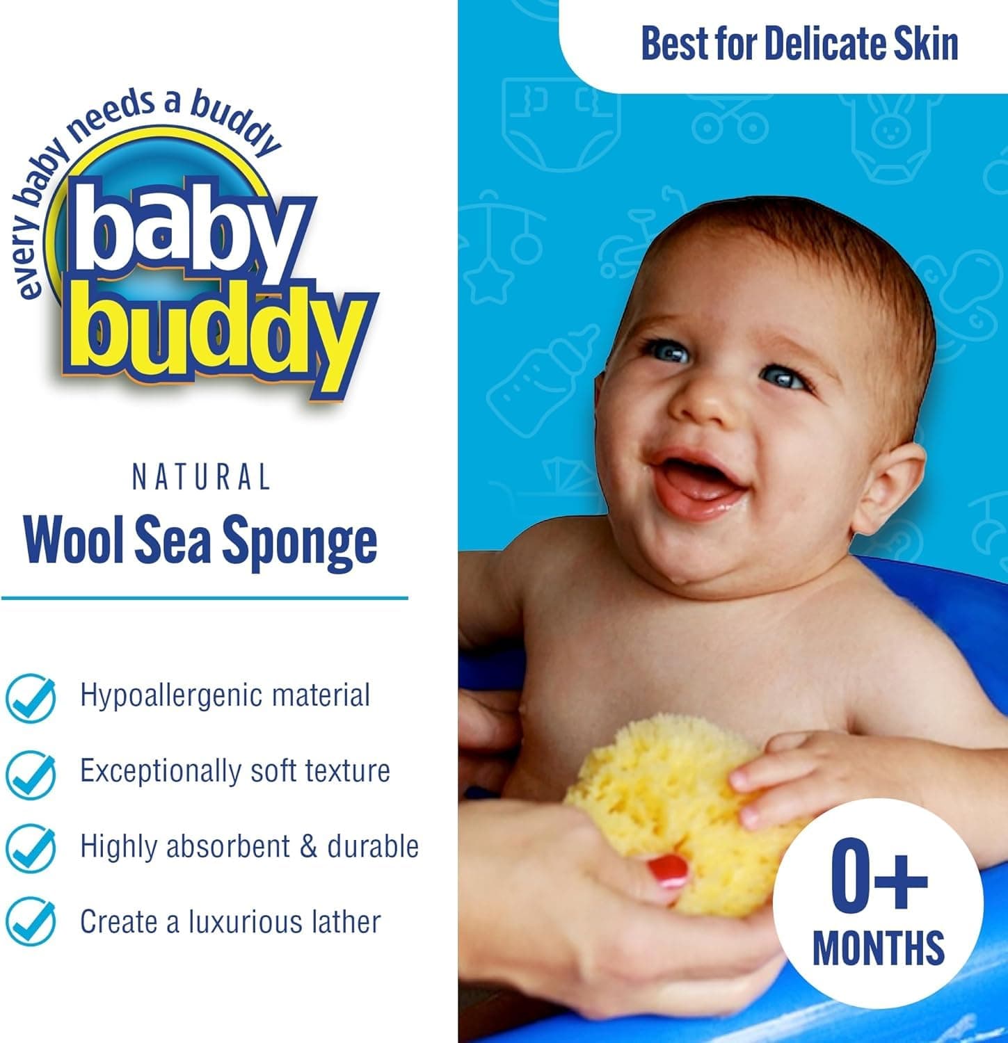 Baby Buddy Absorbent Natural Bath Sponge, Ultra Soft Premium Sea Wool Sponge, So - Thumbnail 2