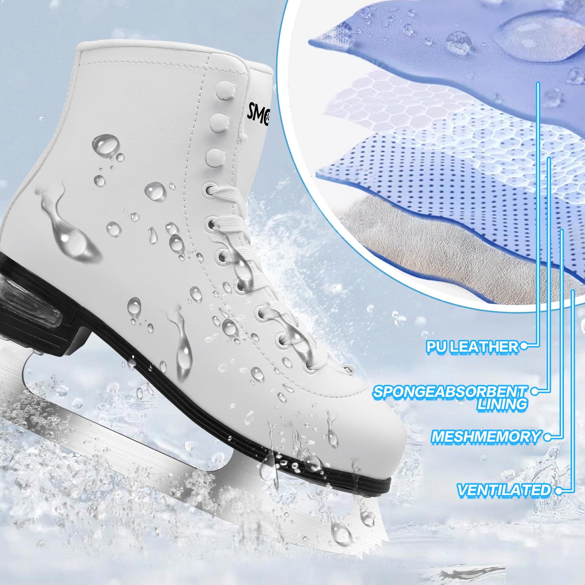 SMOOJOY Figure Ice Skates for Women and Men - Air Cushion Deluxe Hockey Ice Skat - Thumbnail 2