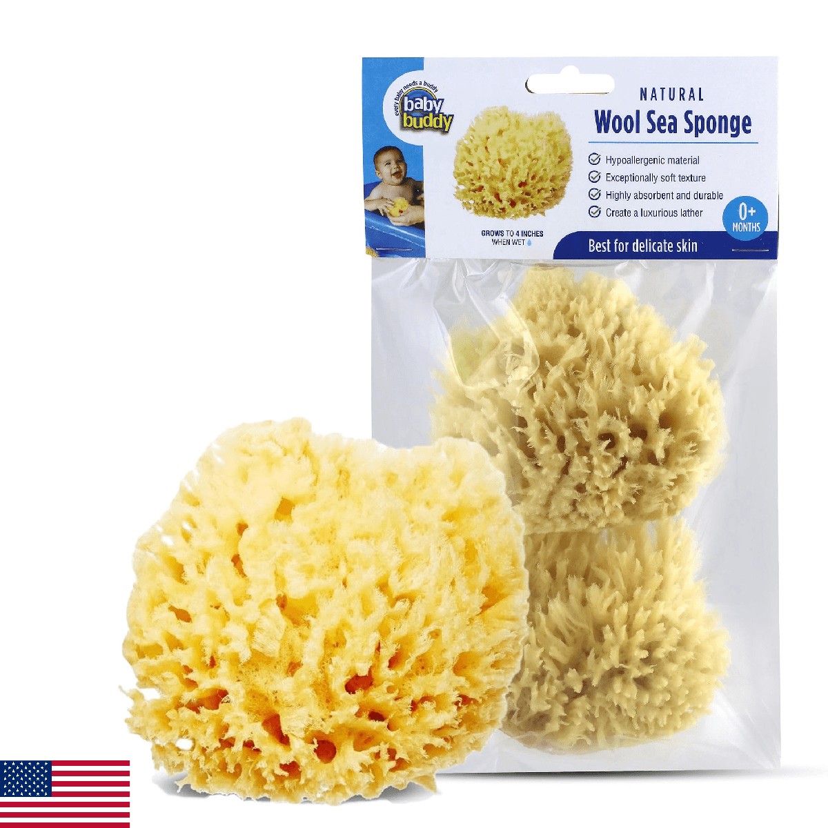 Baby Buddy Absorbent Natural Bath Sponge, Ultra Soft Premium Sea Wool Sponge, So - Image 1