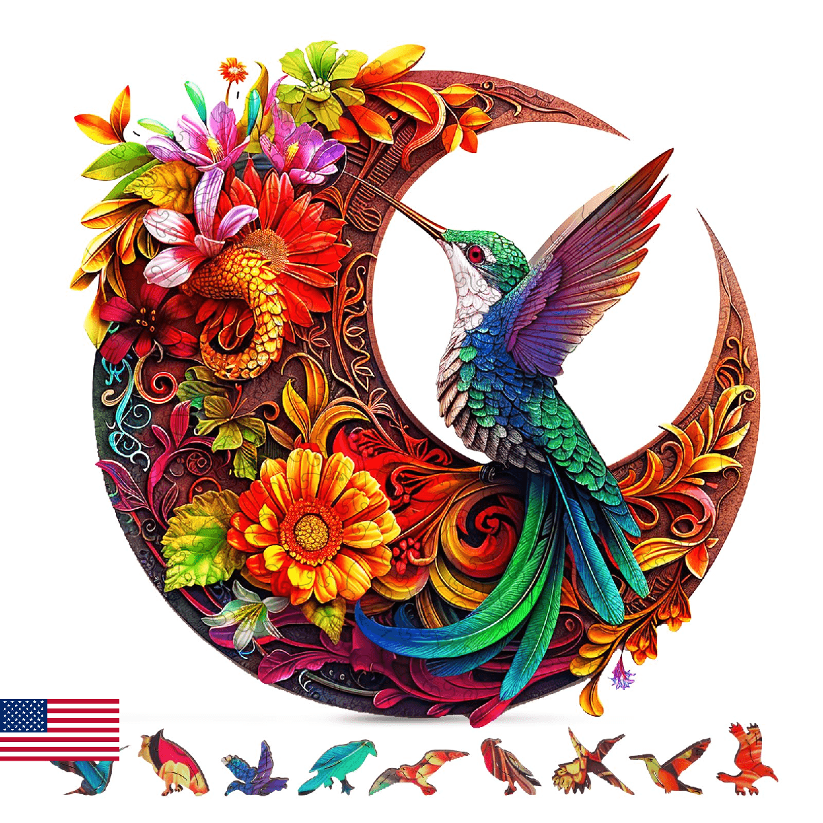 Unique Wooden Puzzles for Adults, Hummingbird Puzzle 300 Pieces 15.35" x 15.15", - Image 1