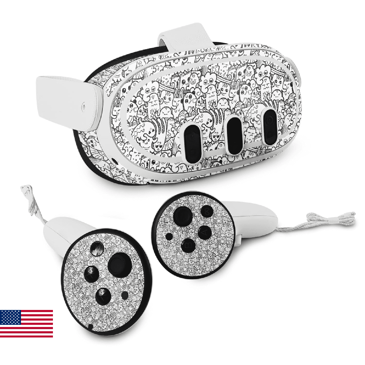 Glossy Glitter VR Skin Compatible with Meta Quest 3 - Doodle Friends - Premium 3 - Image 1