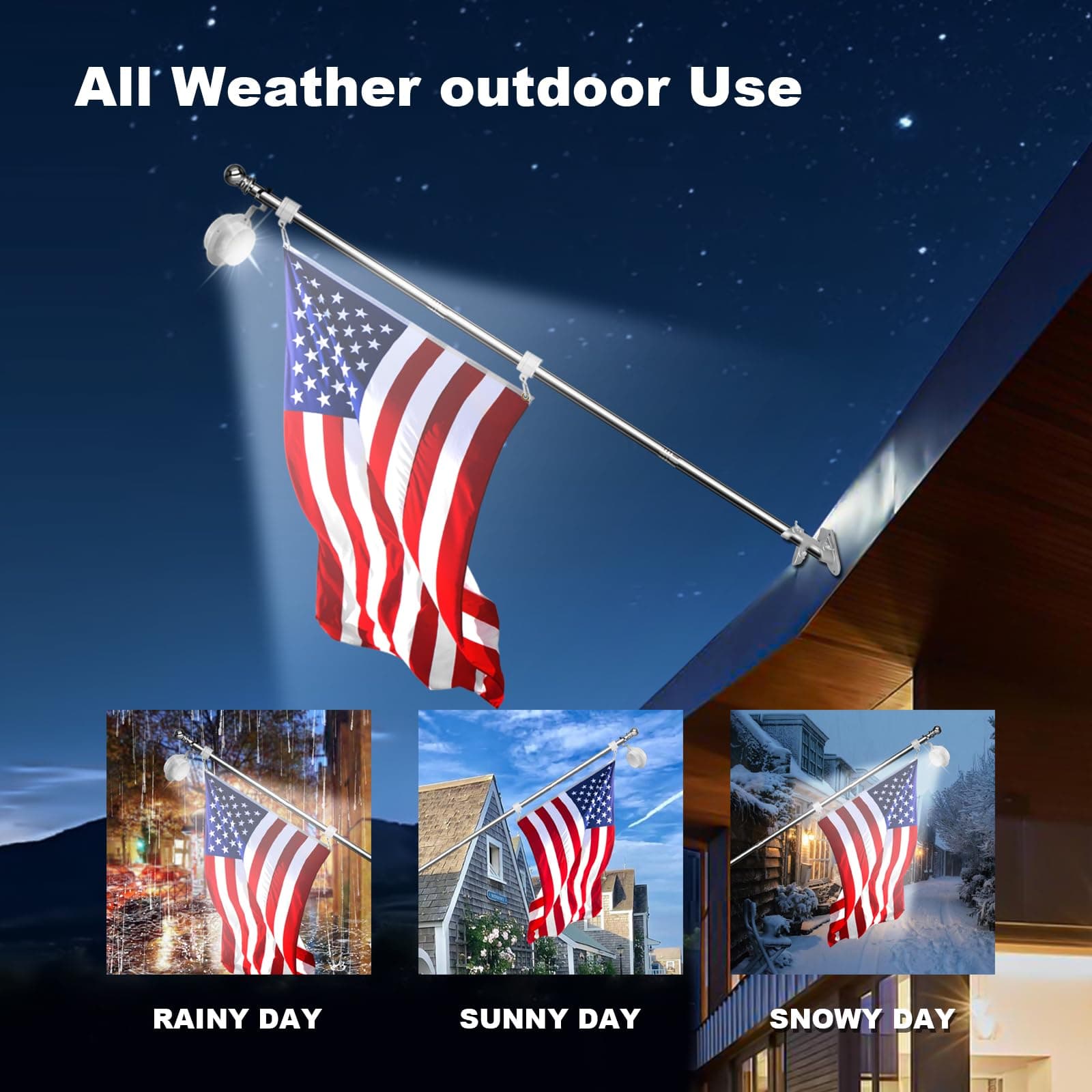 Silver 6ft American Flag Pole Kit with Solar Light for Outside House, Outdoor Ta - Thumbnail 6