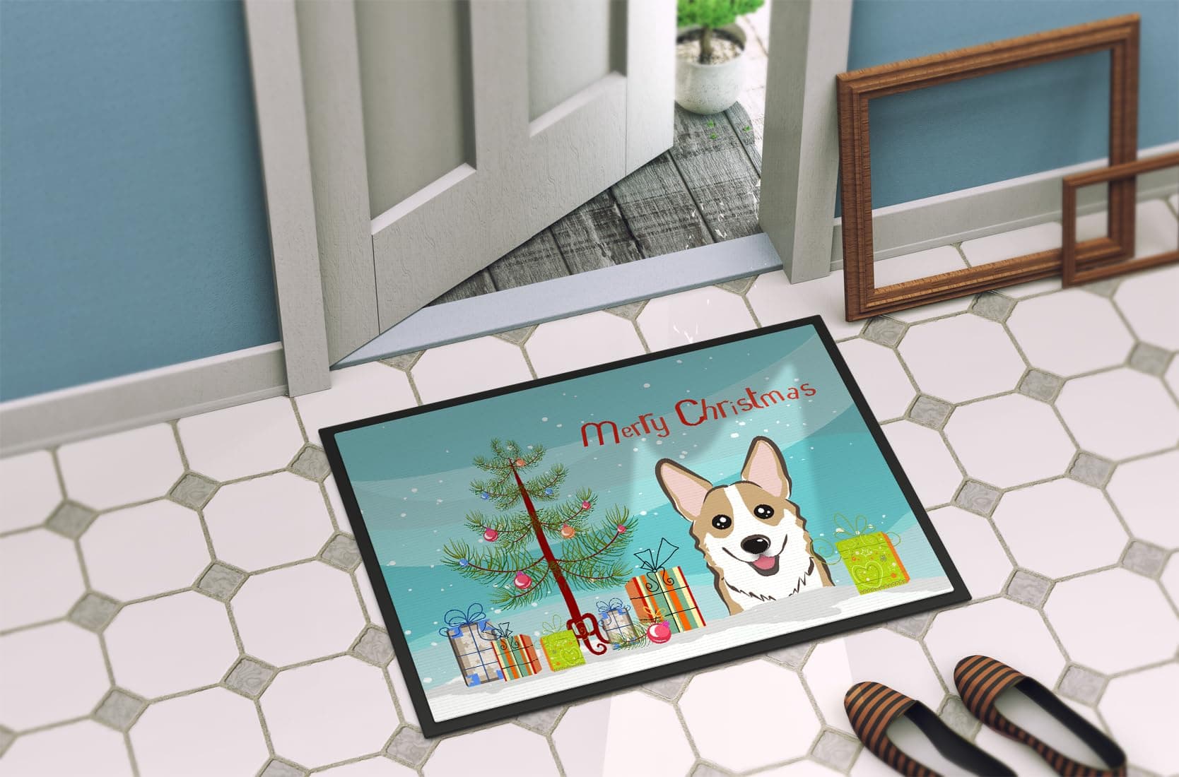 Caroline's Treasures BB1625MAT Christmas Tree and Sable Corgi Doormat 18x27 Fron - Thumbnail 4