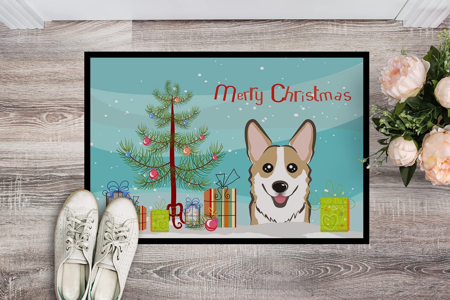 Caroline's Treasures BB1625MAT Christmas Tree and Sable Corgi Doormat 18x27 Fron - Thumbnail 2