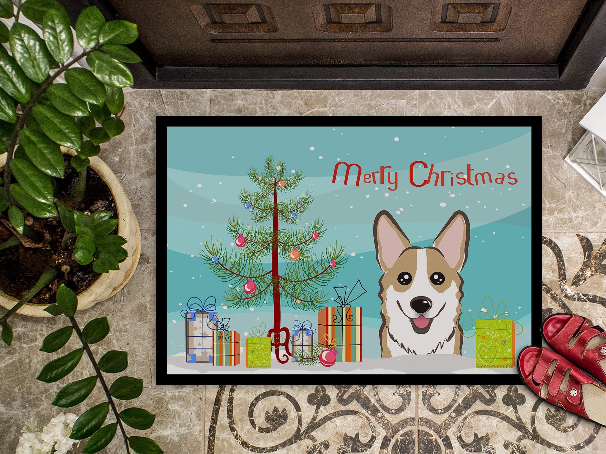 Caroline's Treasures BB1625MAT Christmas Tree and Sable Corgi Doormat 18x27 Fron - Thumbnail 3