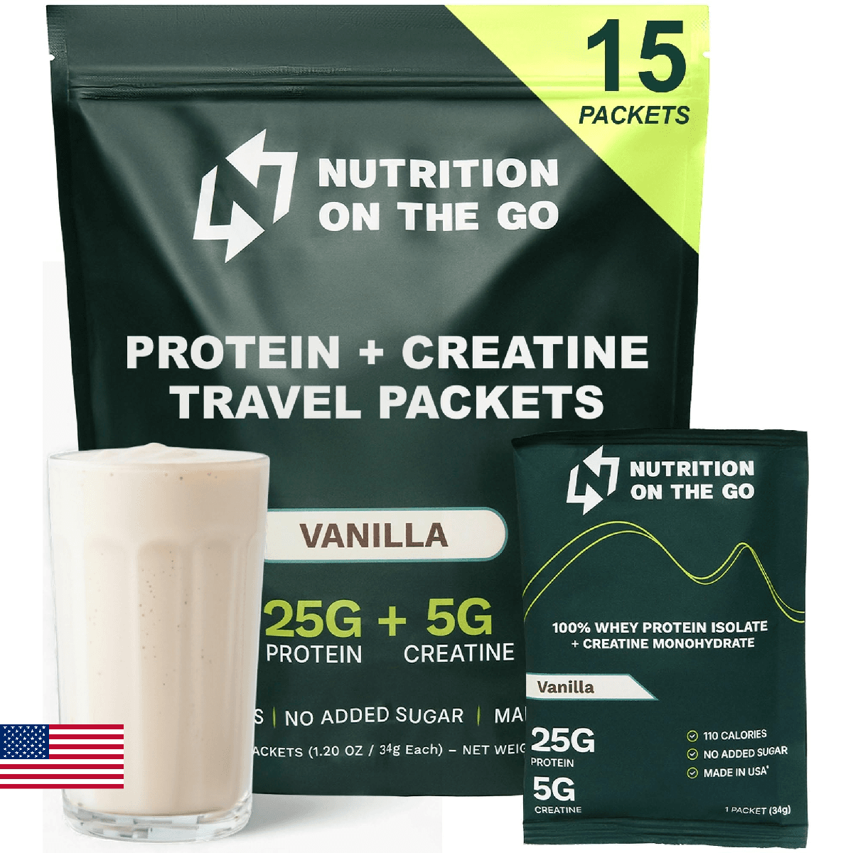 Nutrition On The Go Whey Protein Isolate Packets with Creatine – 25g Protein + 5 - Image 1