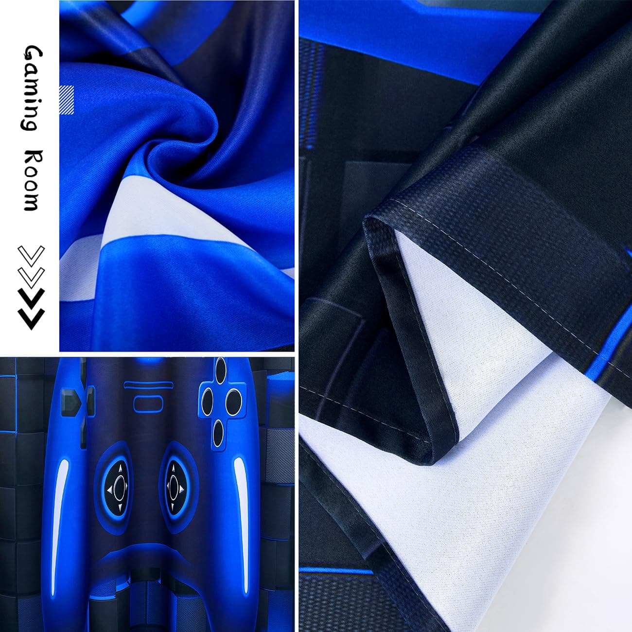 PERFEMET Gamer Kids Curtains for Bedroom 2 Panels-Black Blue Video Game Console - Thumbnail 6