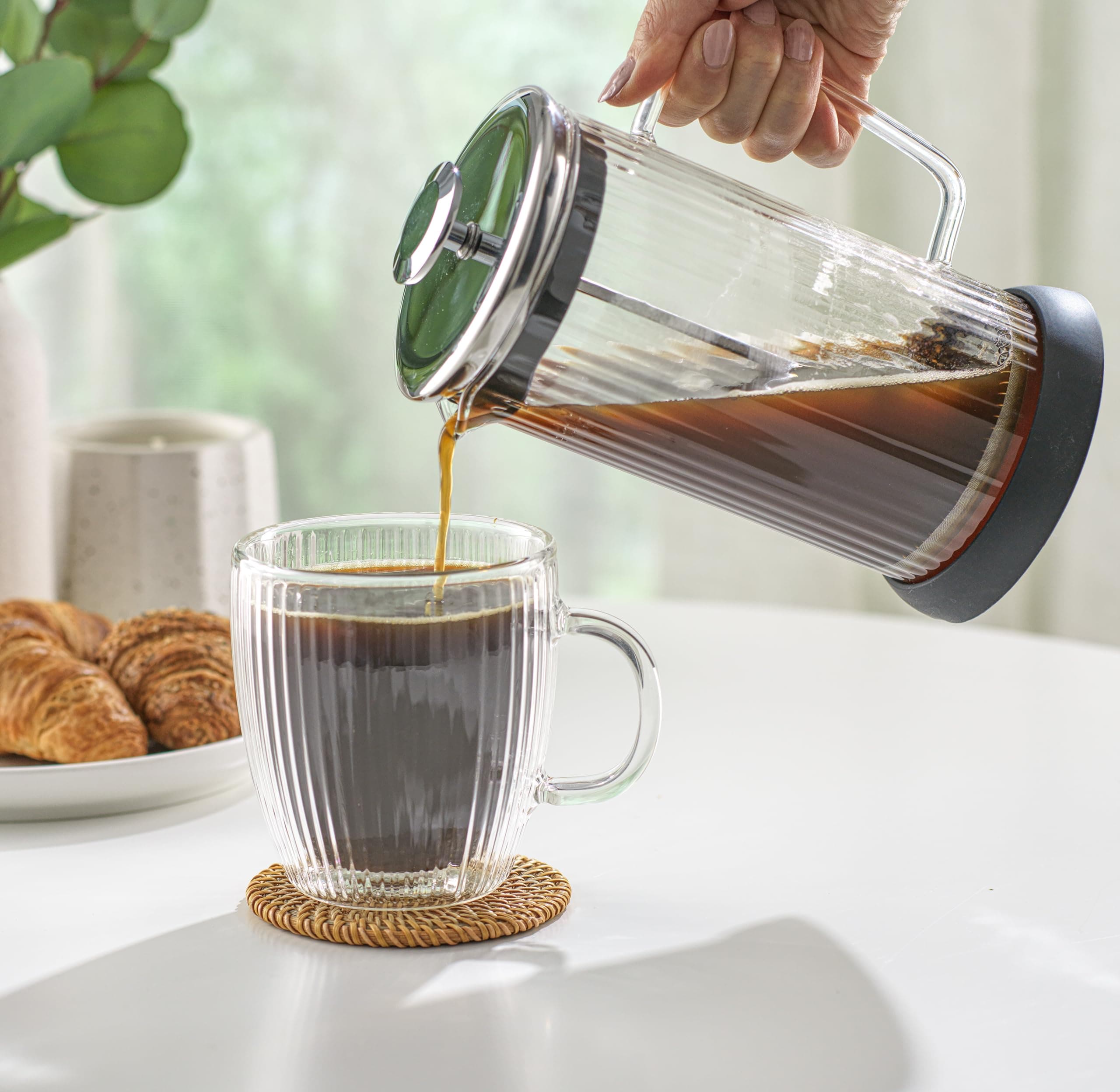 JoyJolt Fluted French Press Coffee and Tea Maker Set, 33.8oz Stainless Steel Pre - Thumbnail 7