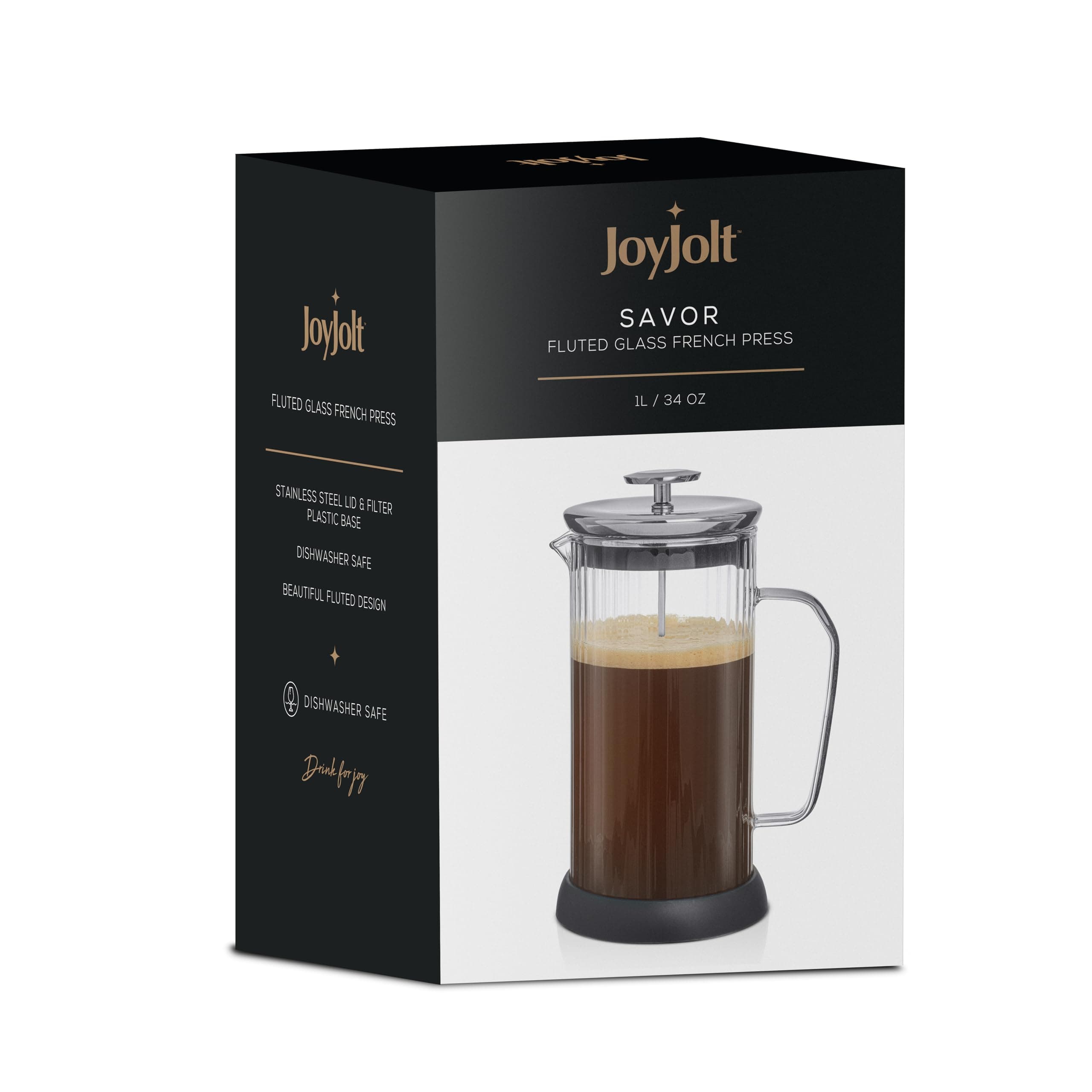 JoyJolt Fluted French Press Coffee and Tea Maker Set, 33.8oz Stainless Steel Pre - Thumbnail 9