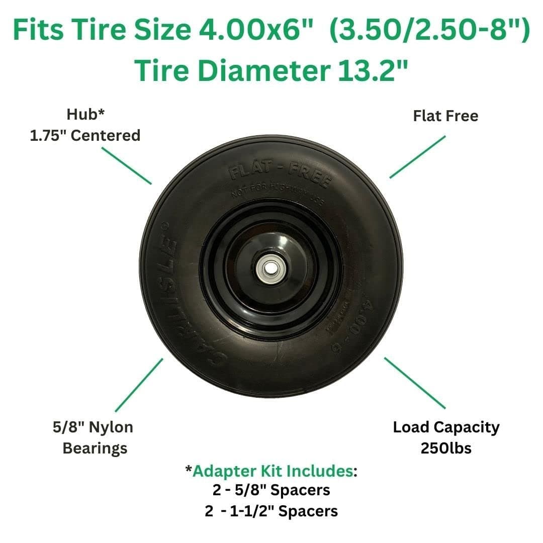 Easy Fit 4.00-6 Flat-Free Wheel Assembly for Residential Wheelbarrow - Thumbnail 3