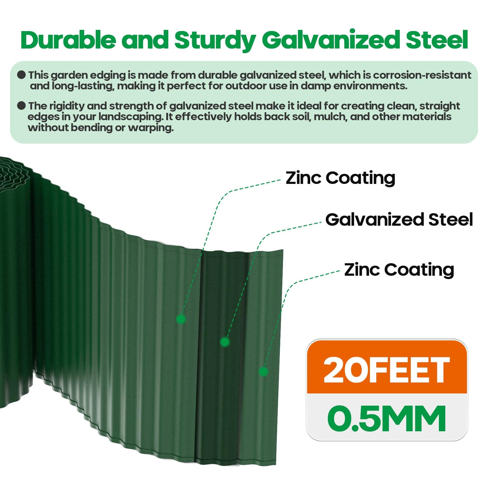 Camitlli Corrugated Metal Garden Edging, Sturdy Tall Landscape Edging Borders, P - Thumbnail 2