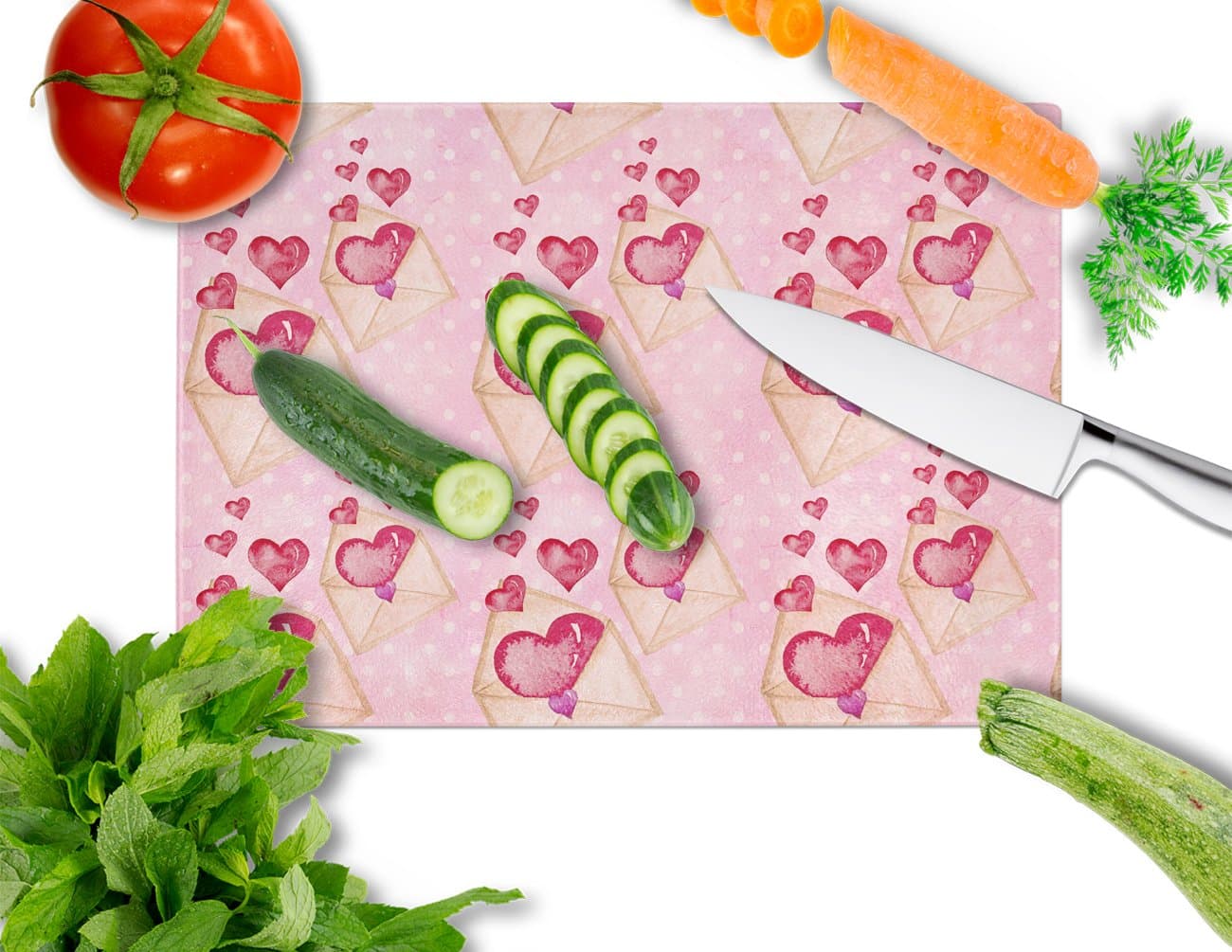 Caroline's Treasures BB7568LCB Watercolor Pink Love Letter Glass Cutting Board L - Thumbnail 2