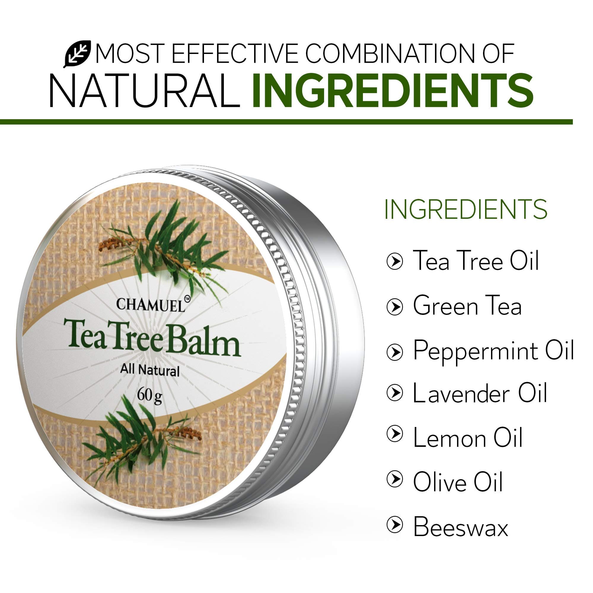 Chamuel Tea Tree Oil Balm – All Natural | Great Cream for Soothing Eczema, Crack - Thumbnail 4