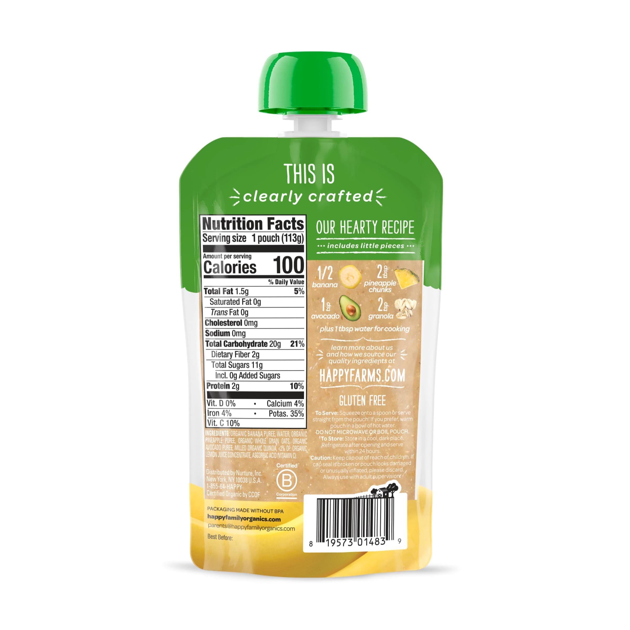 Happy Baby Organics Clearly Crafted Stage 2 Baby Food Bananas, Pineapples, Avoca - Thumbnail 2