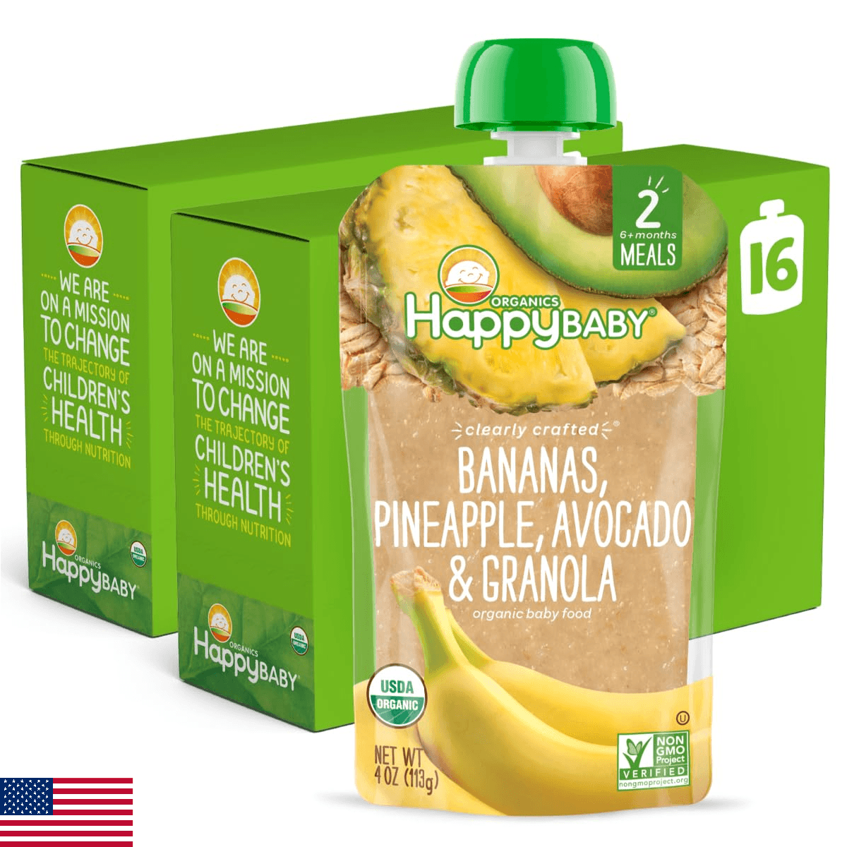 Happy Baby Organics Clearly Crafted Stage 2 Baby Food Bananas, Pineapples, Avoca - Image 1