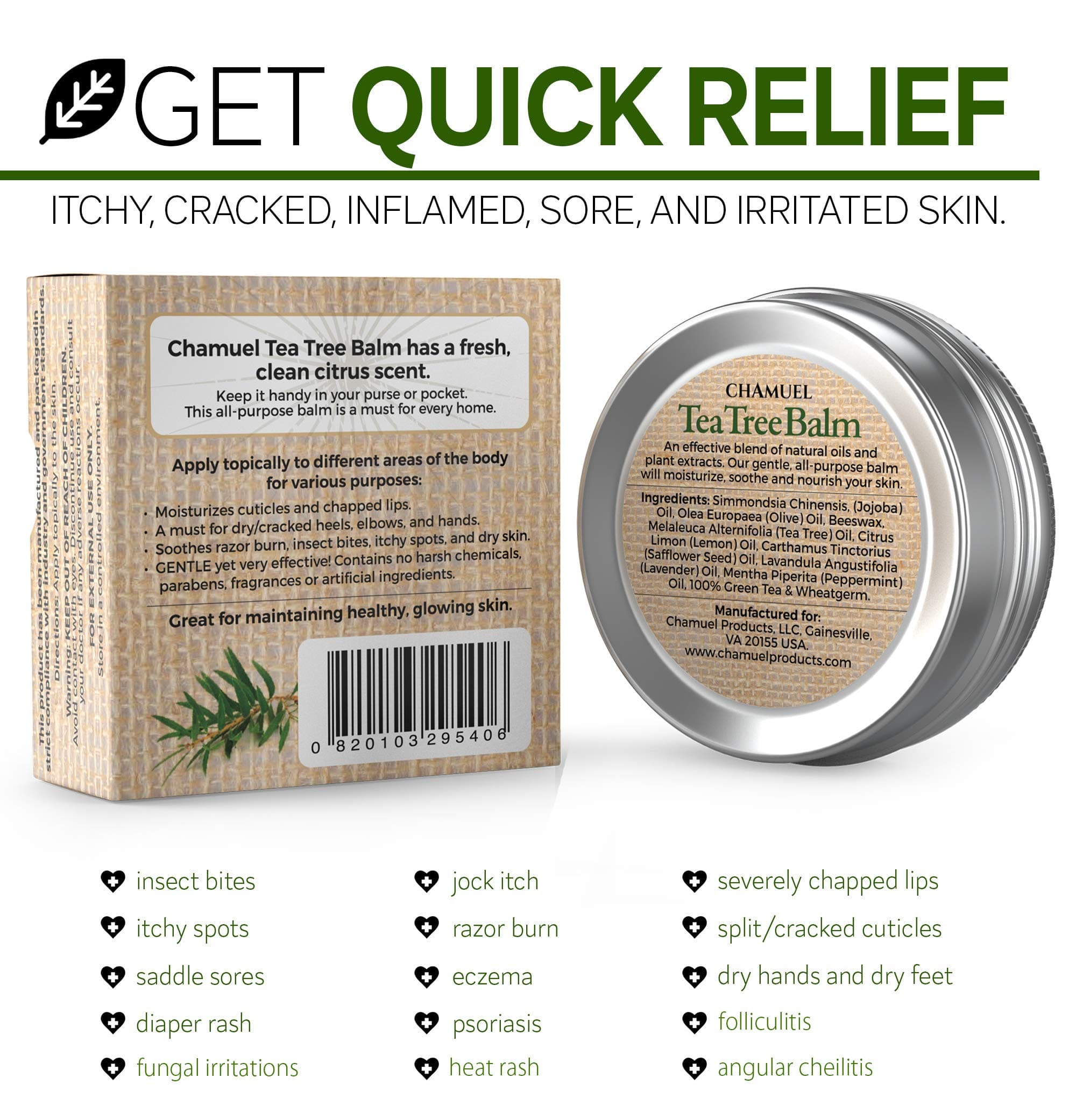 Chamuel Tea Tree Oil Balm – All Natural | Great Cream for Soothing Eczema, Crack - Thumbnail 3