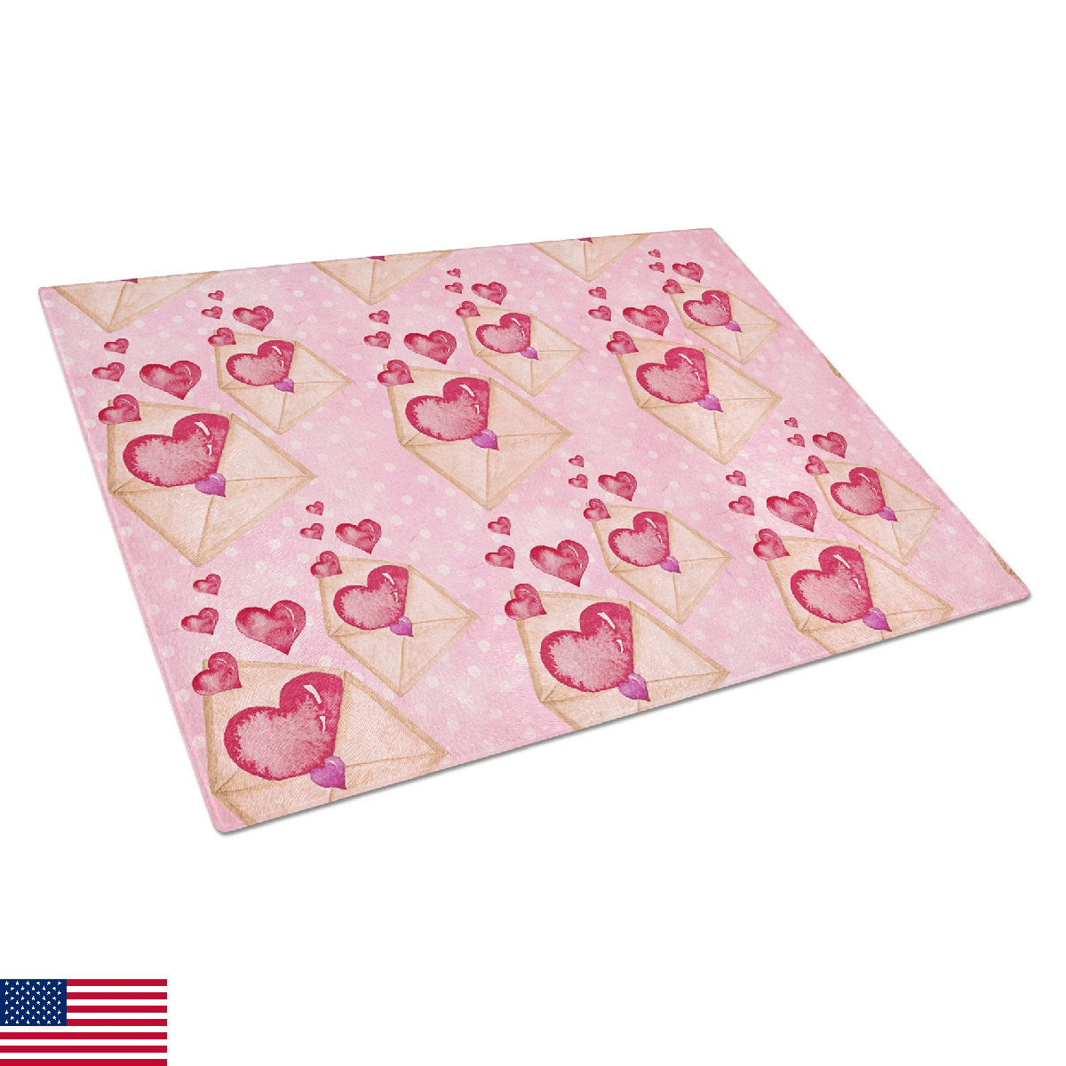 Caroline's Treasures BB7568LCB Watercolor Pink Love Letter Glass Cutting Board L - Image 1