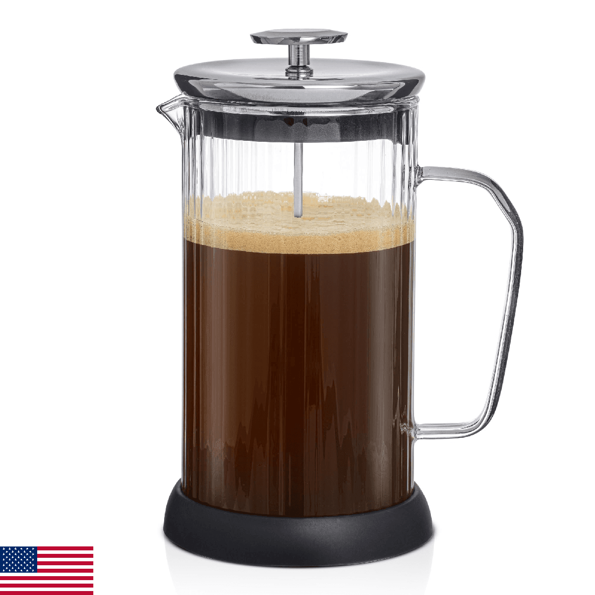 JoyJolt Fluted French Press Coffee and Tea Maker Set, 33.8oz Stainless Steel Pre - Image 1