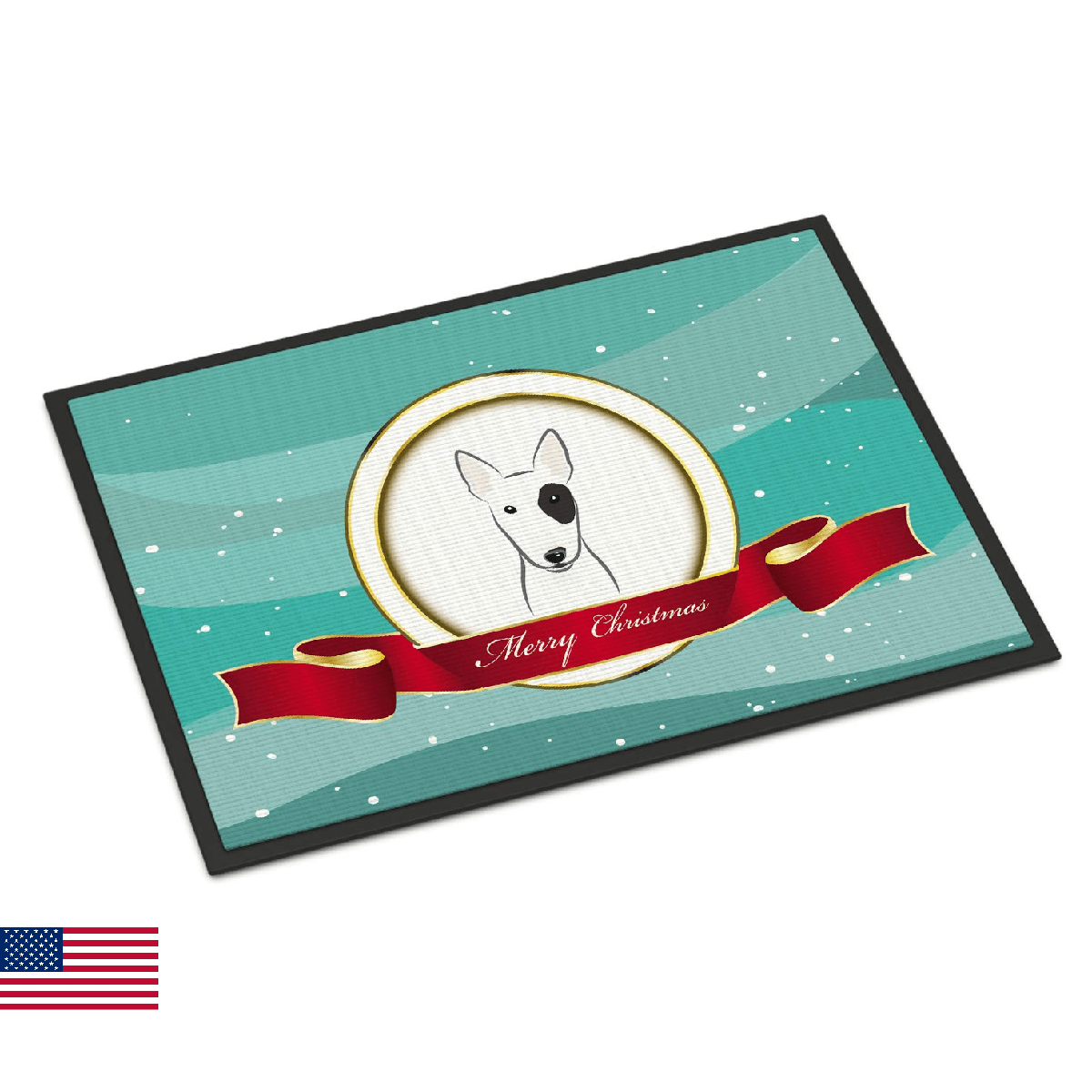 Caroline's Treasures BB1519MAT Bull Terrier Merry Christmas Doormat 18x27 Front - Image 1