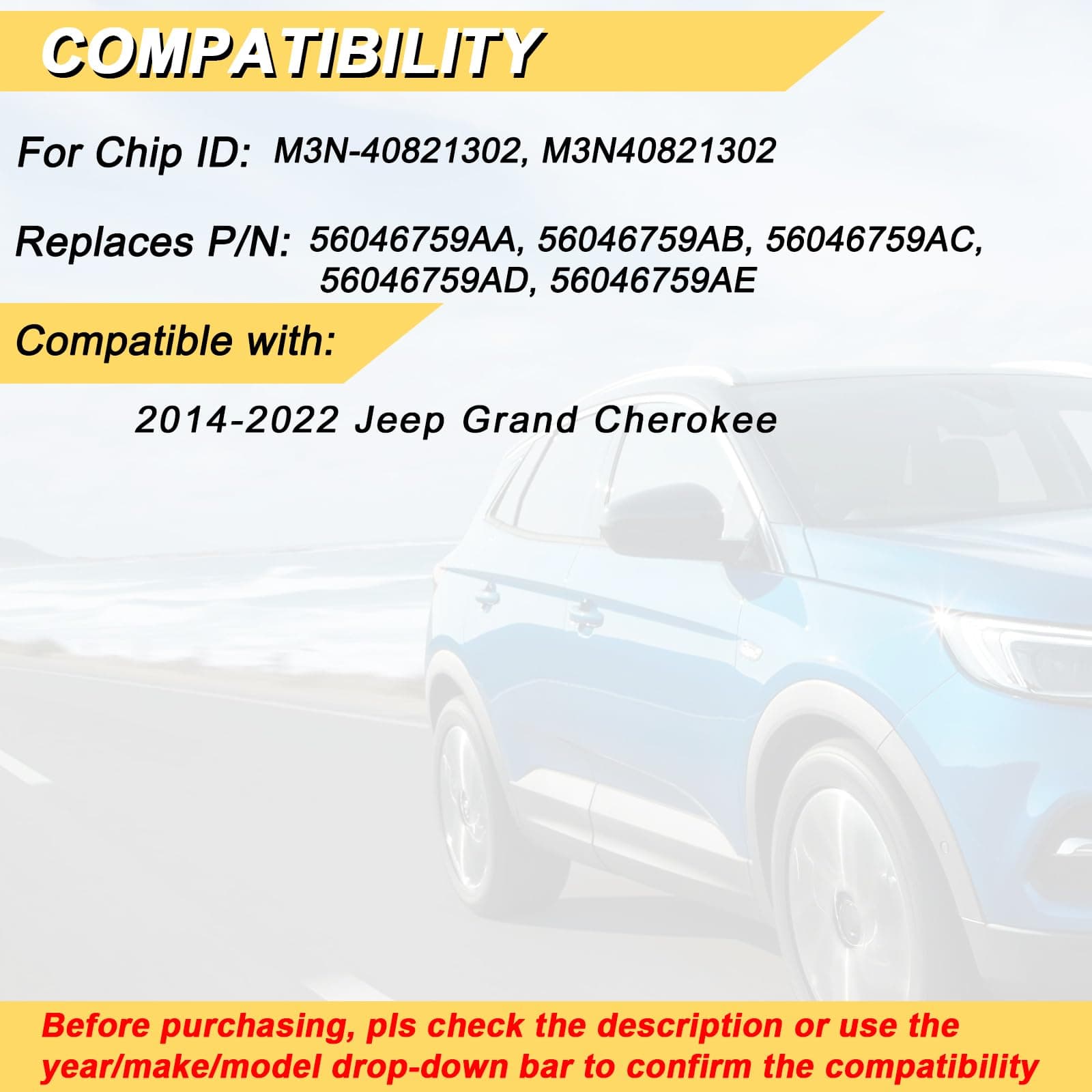 Vurkcy 5-Button Key Fob Replacement for 2014-2022 Jeep Grand Cherokee, 433 MHz, - Thumbnail 2