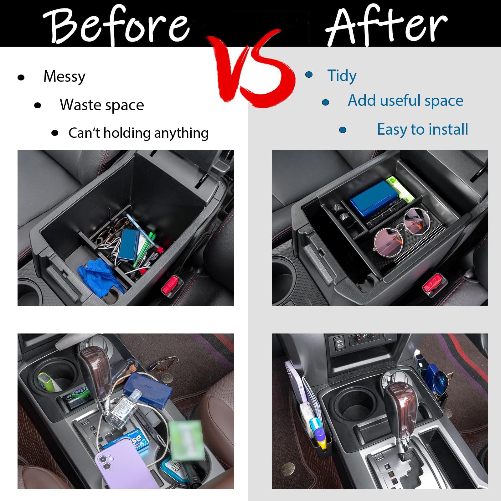 JDMCAR 2PCS Gear Shift & Center Console Organizer Trays for Toyota 4Runner 2010- - Thumbnail 2