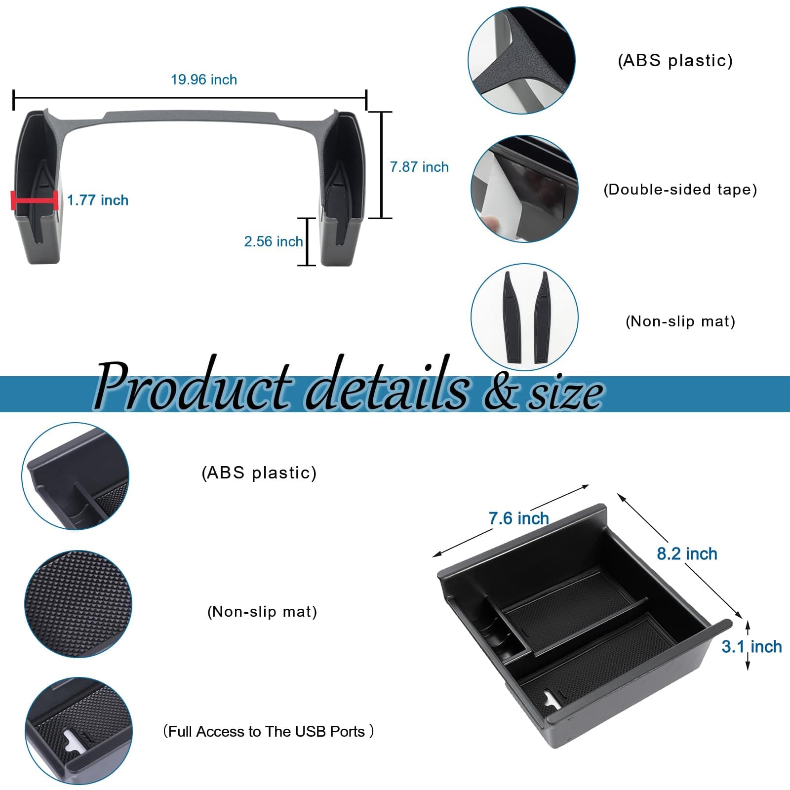 JDMCAR 2PCS Gear Shift & Center Console Organizer Trays for Toyota 4Runner 2010- - Thumbnail 4