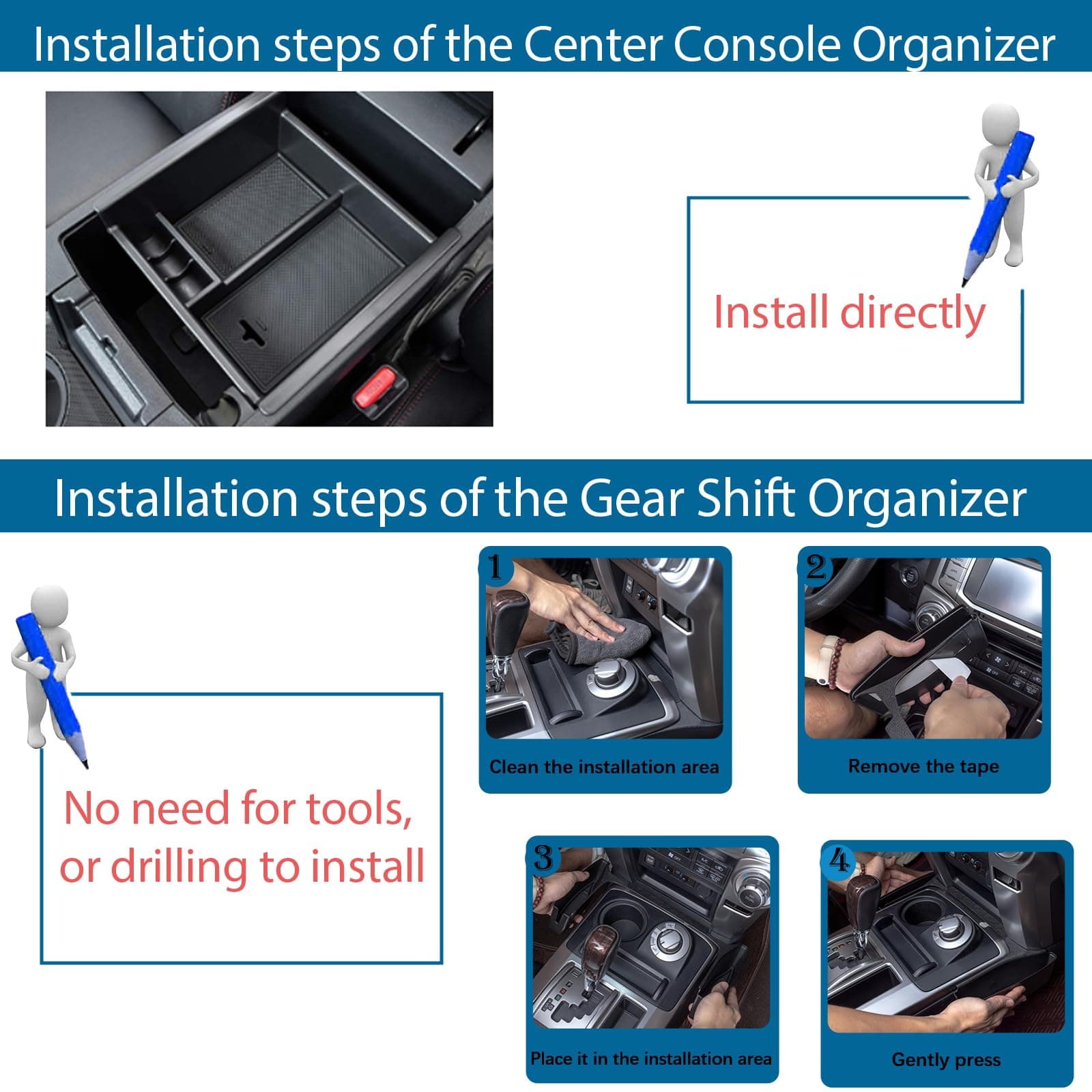 JDMCAR 2PCS Gear Shift & Center Console Organizer Trays for Toyota 4Runner 2010- - Thumbnail 5