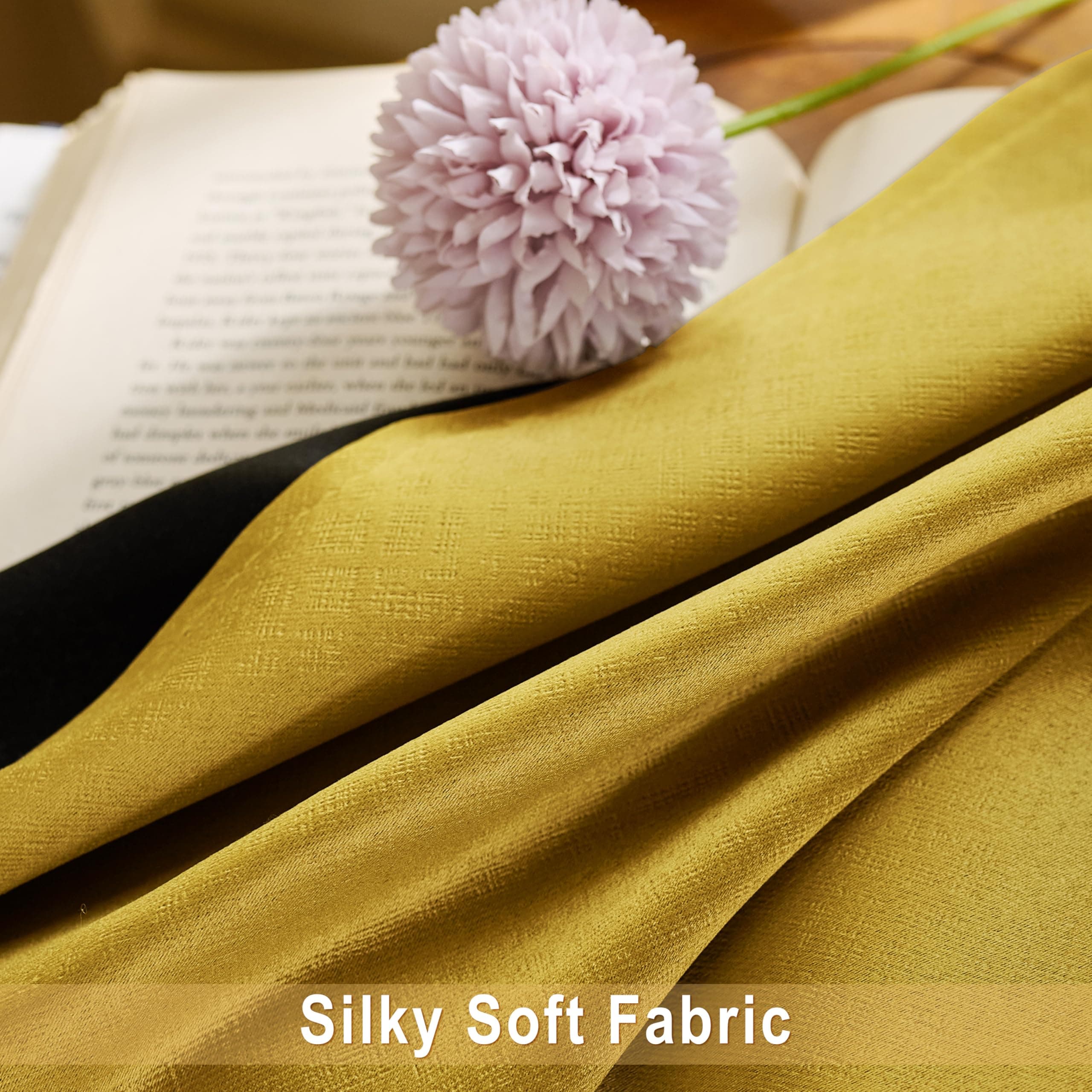 MISSTIAM Mustard Yellow Blackout Curtains for Bedroom and Living Room 2 Panels S - Thumbnail 4