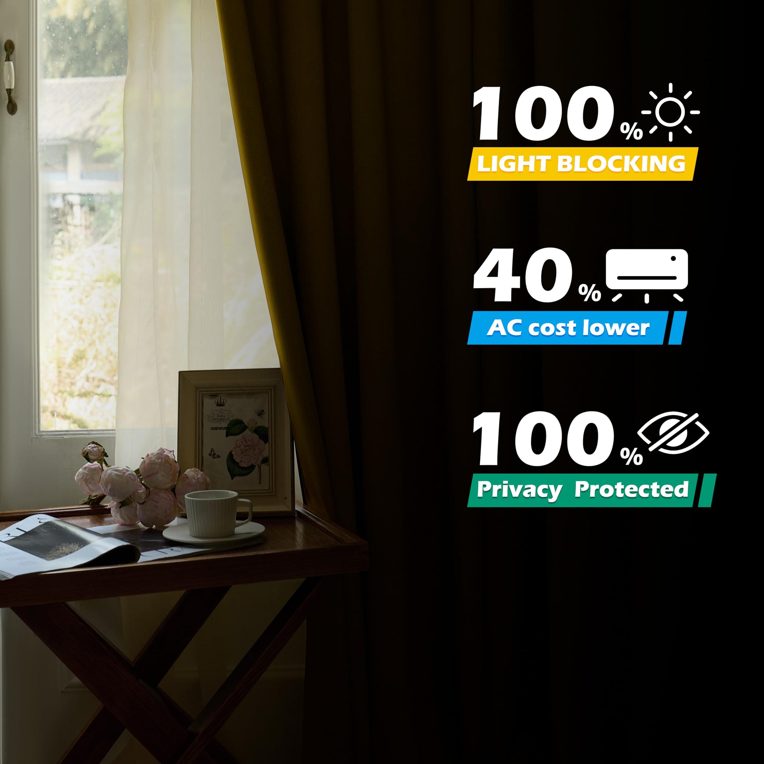 MISSTIAM Mustard Yellow Blackout Curtains for Bedroom and Living Room 2 Panels S - Thumbnail 3