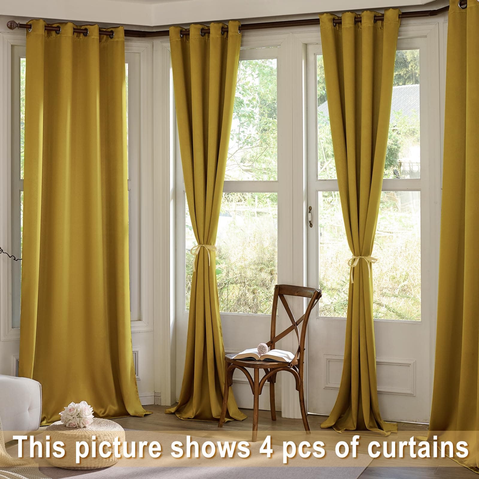 MISSTIAM Mustard Yellow Blackout Curtains for Bedroom and Living Room 2 Panels S - Thumbnail 2