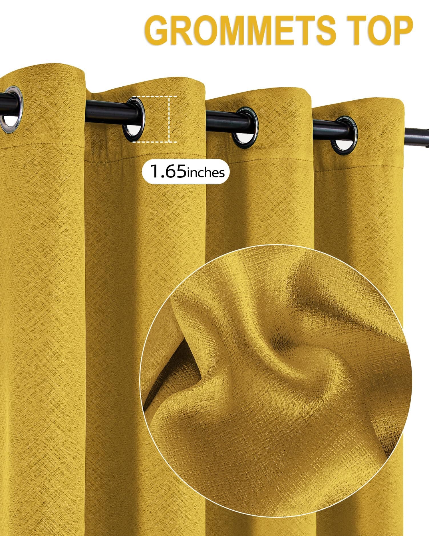 MISSTIAM Mustard Yellow Blackout Curtains for Bedroom and Living Room 2 Panels S - Thumbnail 6