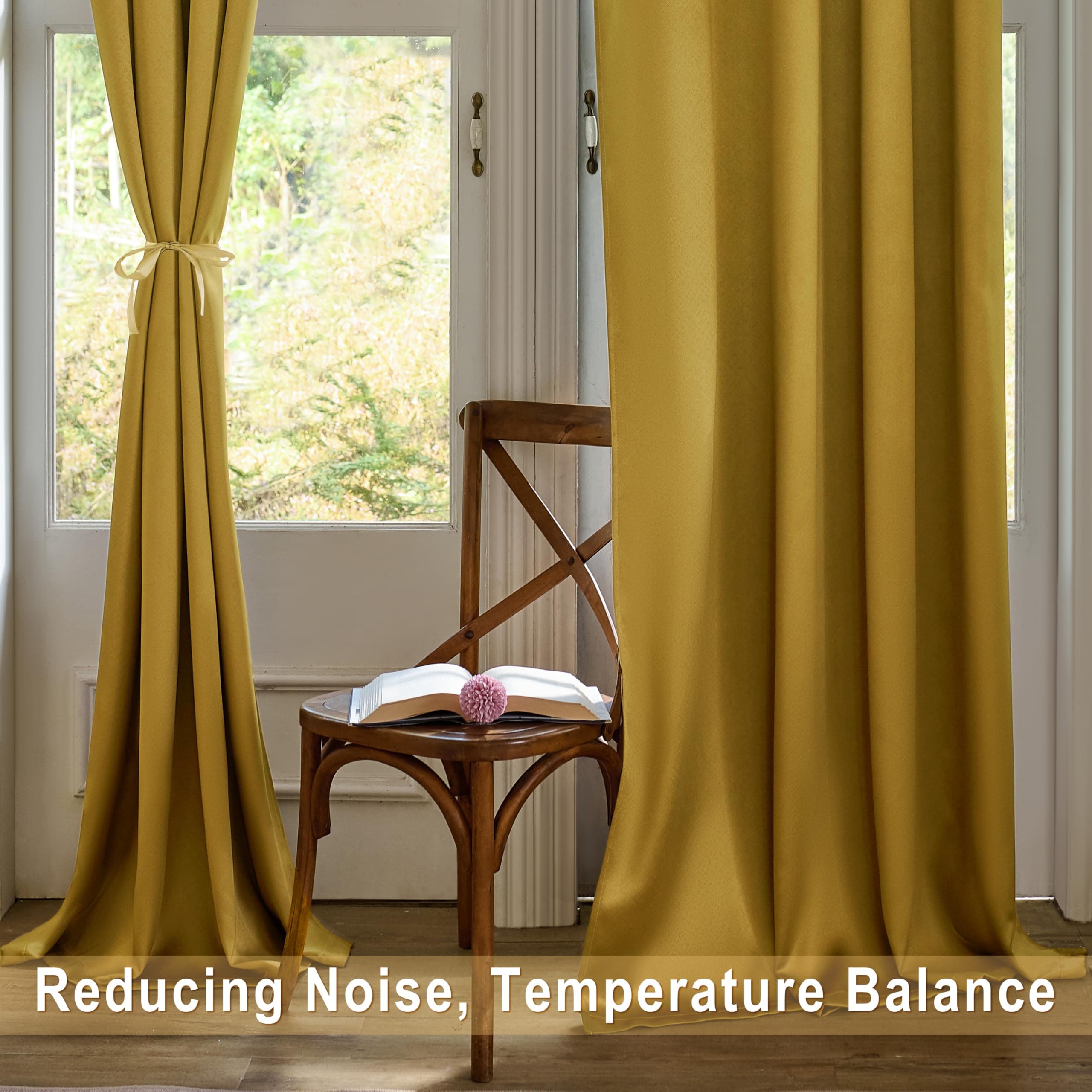 MISSTIAM Mustard Yellow Blackout Curtains for Bedroom and Living Room 2 Panels S - Thumbnail 5