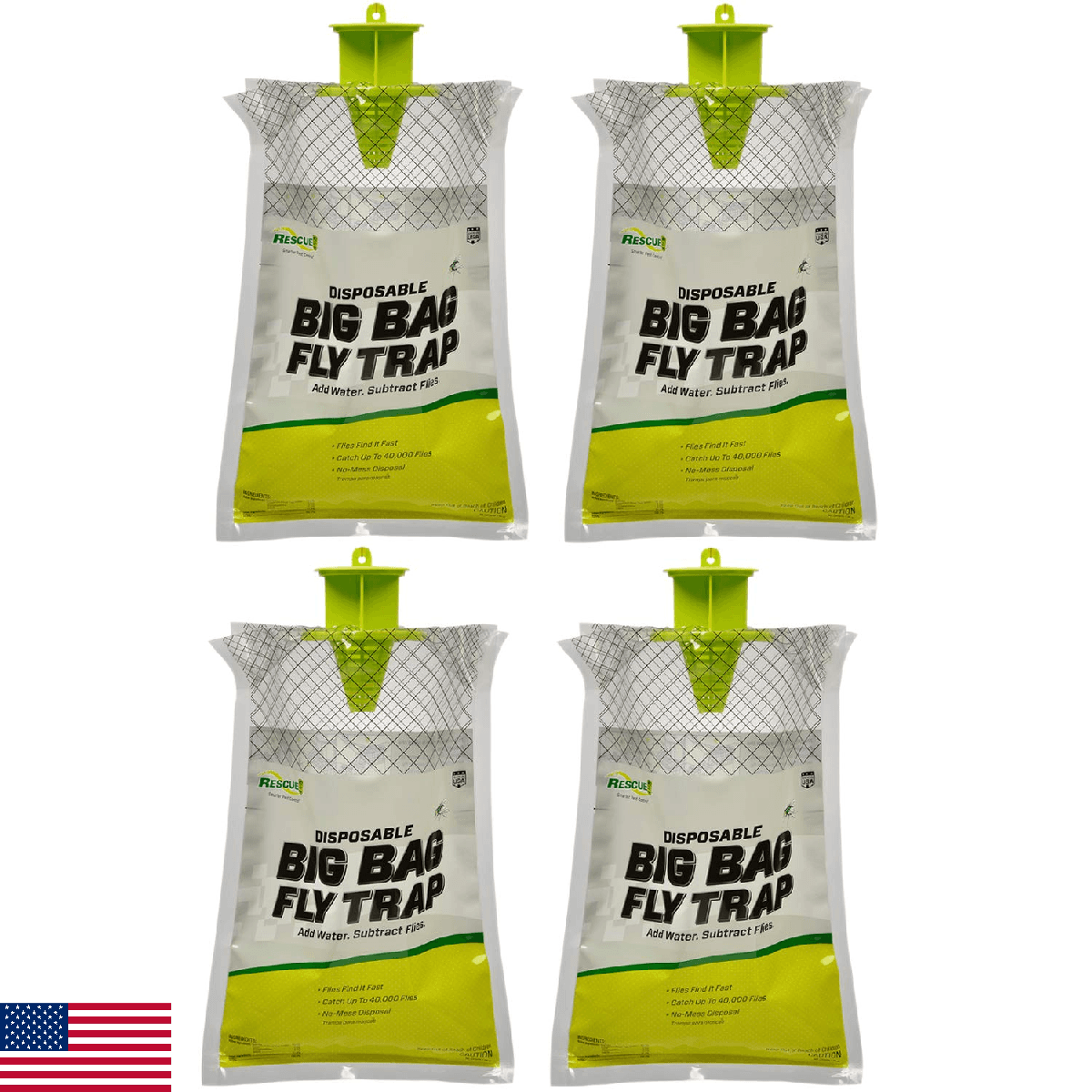 RESCUE! Big Bag Fly Trap, 4-Pack, Disposable Outdoor Fly Control - Image 1