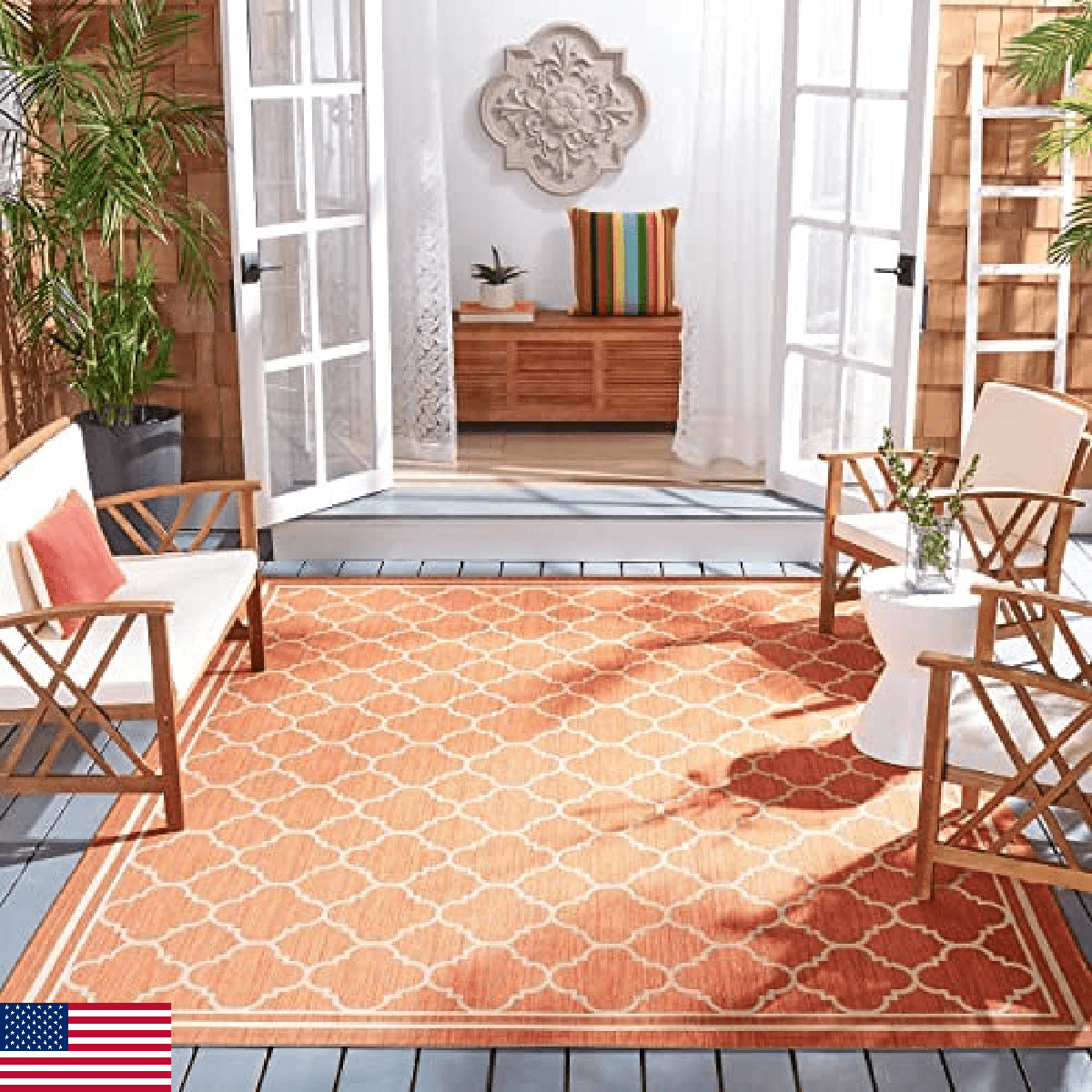SAFAVIEH Washable Rug Outdoor Courtyard Collection - 2'7" x 5', Terracotta & Bon - Image 1